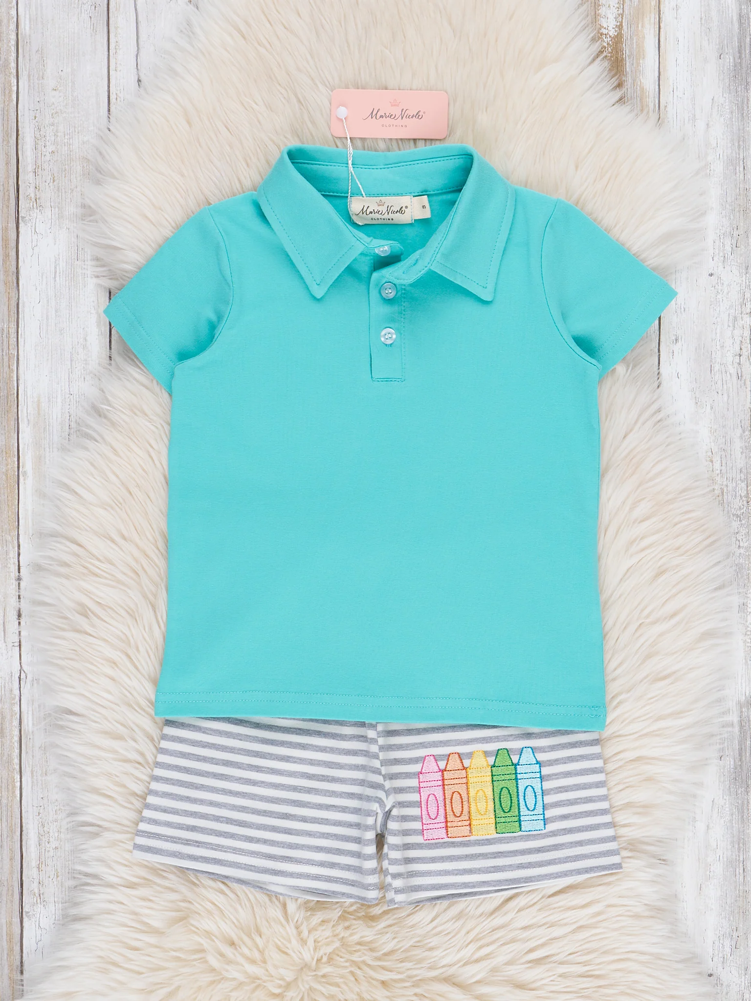 Striped Embroidered Crayons Polo Outfit