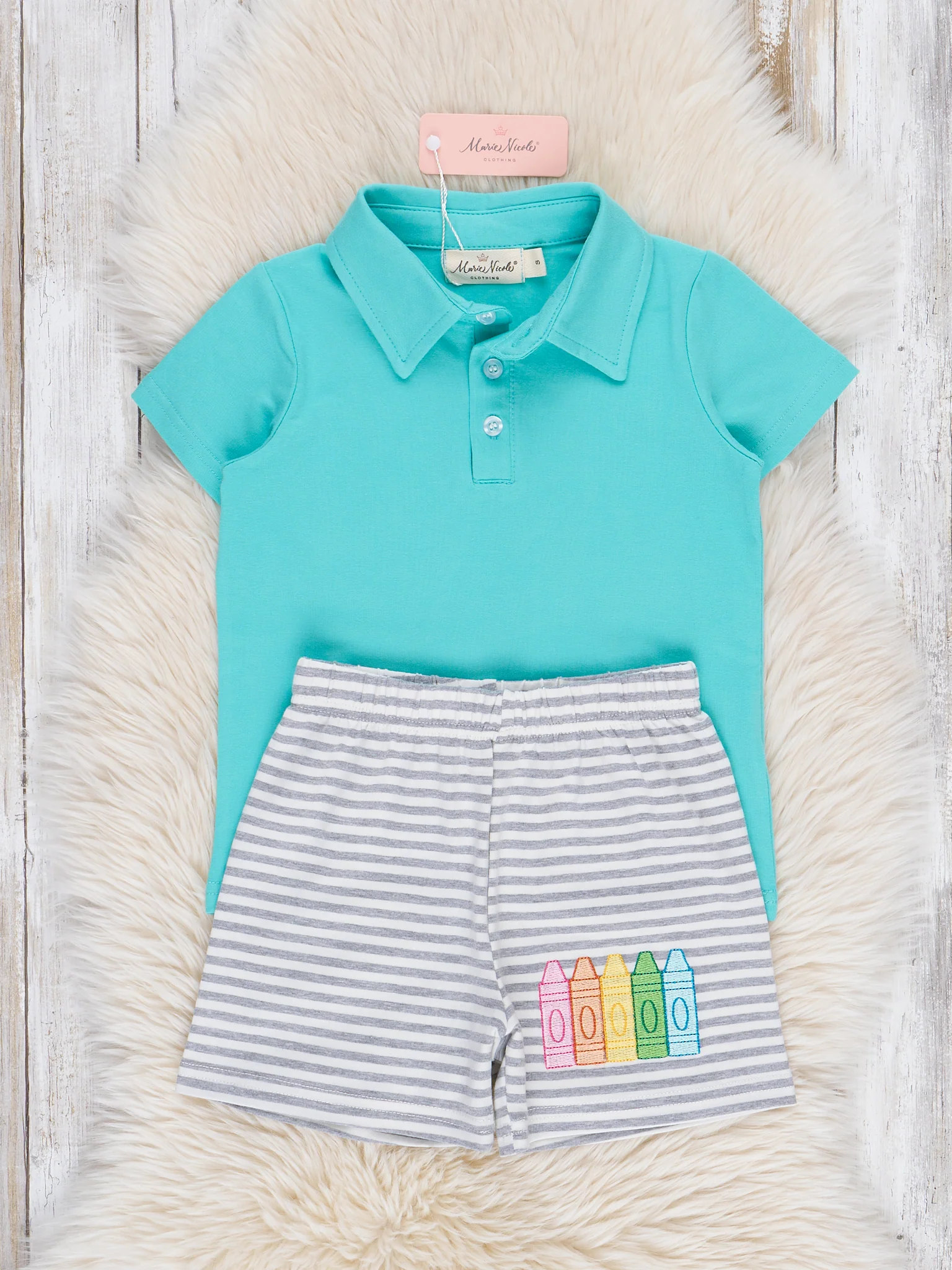 Striped Embroidered Crayons Polo Outfit - Image 2