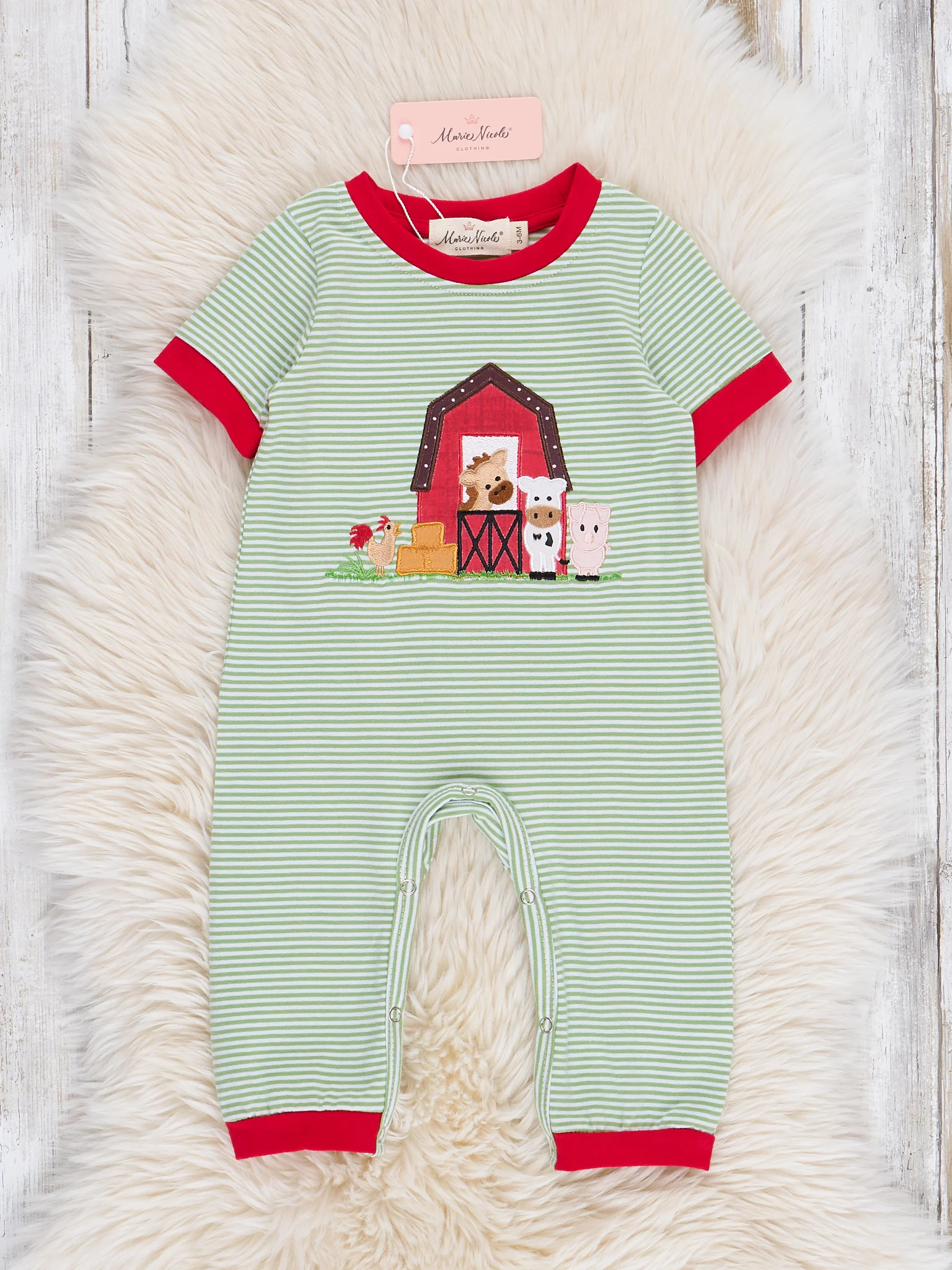 Striped Embroidered Farmhouse Cotton Romper