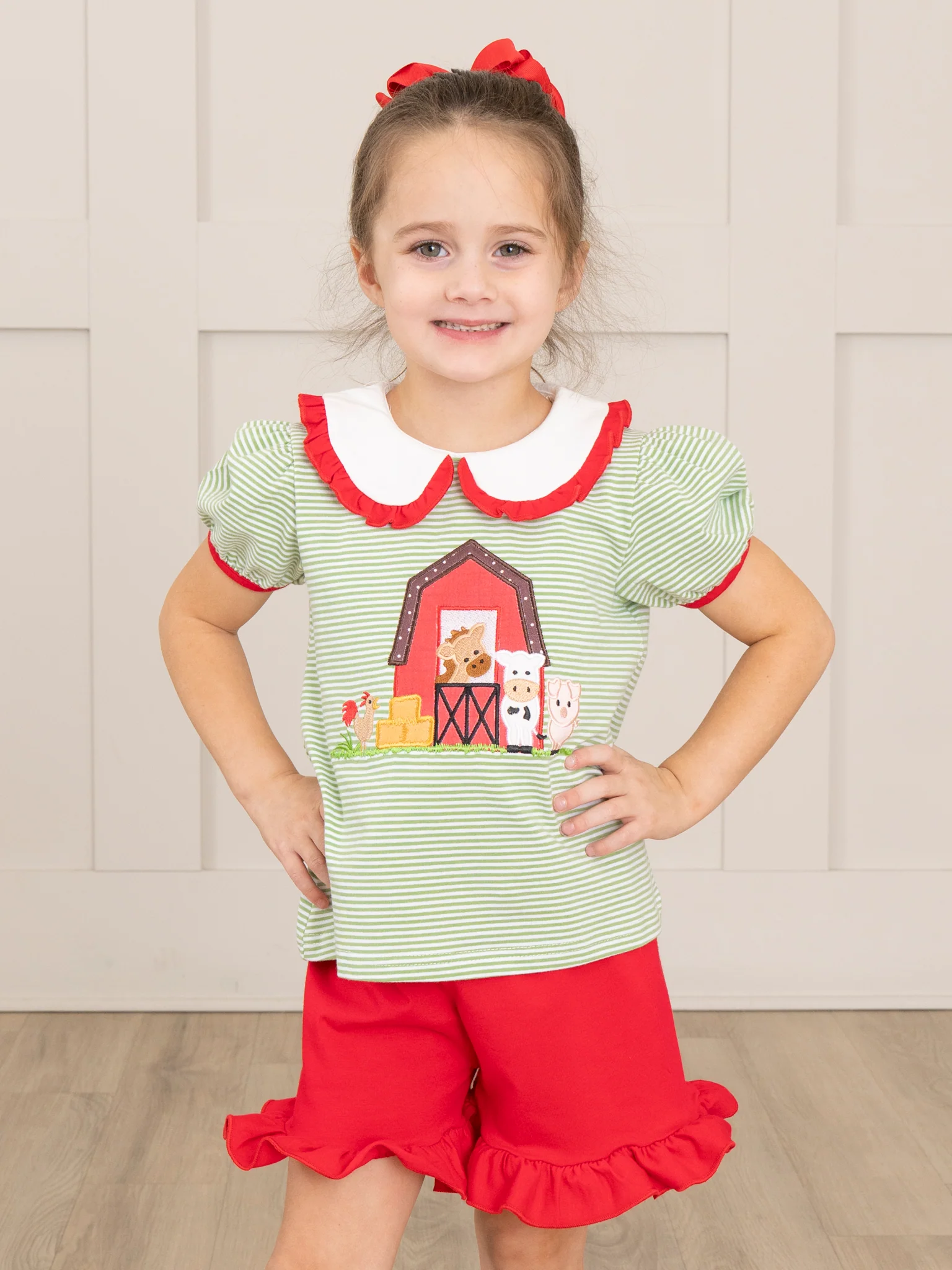 Striped Embroidered Farmhouse Cotton Ruffle Outfit
