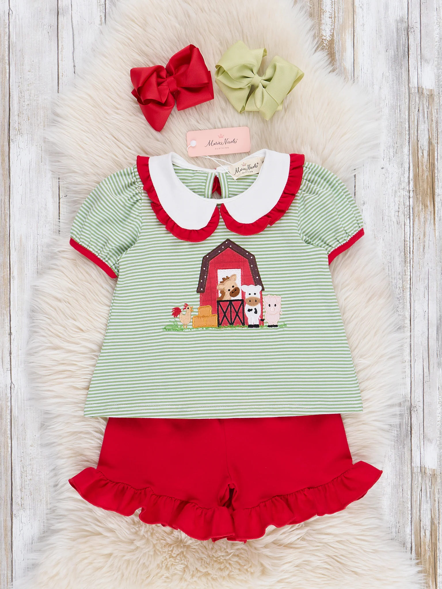Striped Embroidered Farmhouse Cotton Ruffle Outfit - Image 2