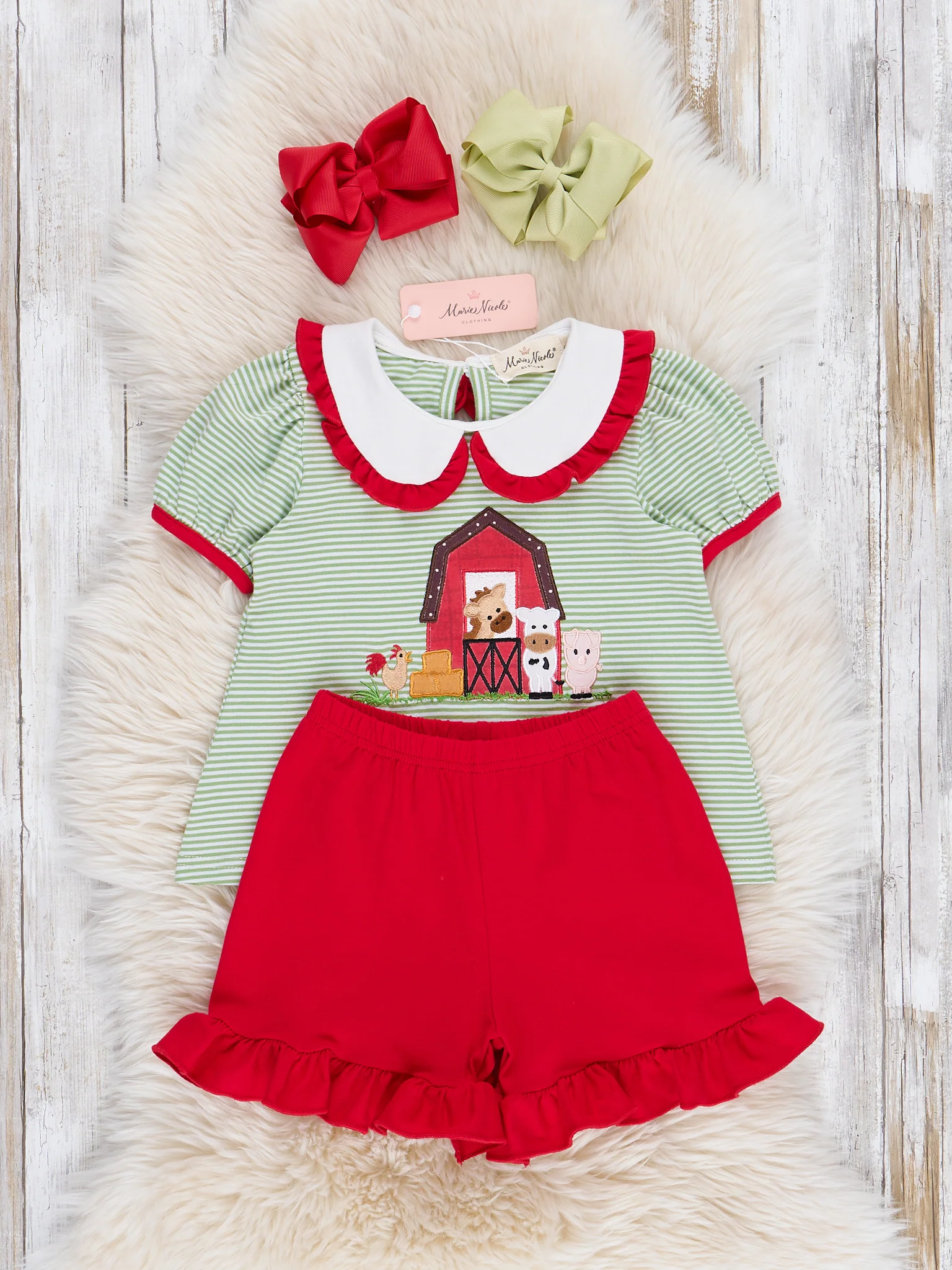 Striped Embroidered Farmhouse Cotton Ruffle Outfit - Image 3