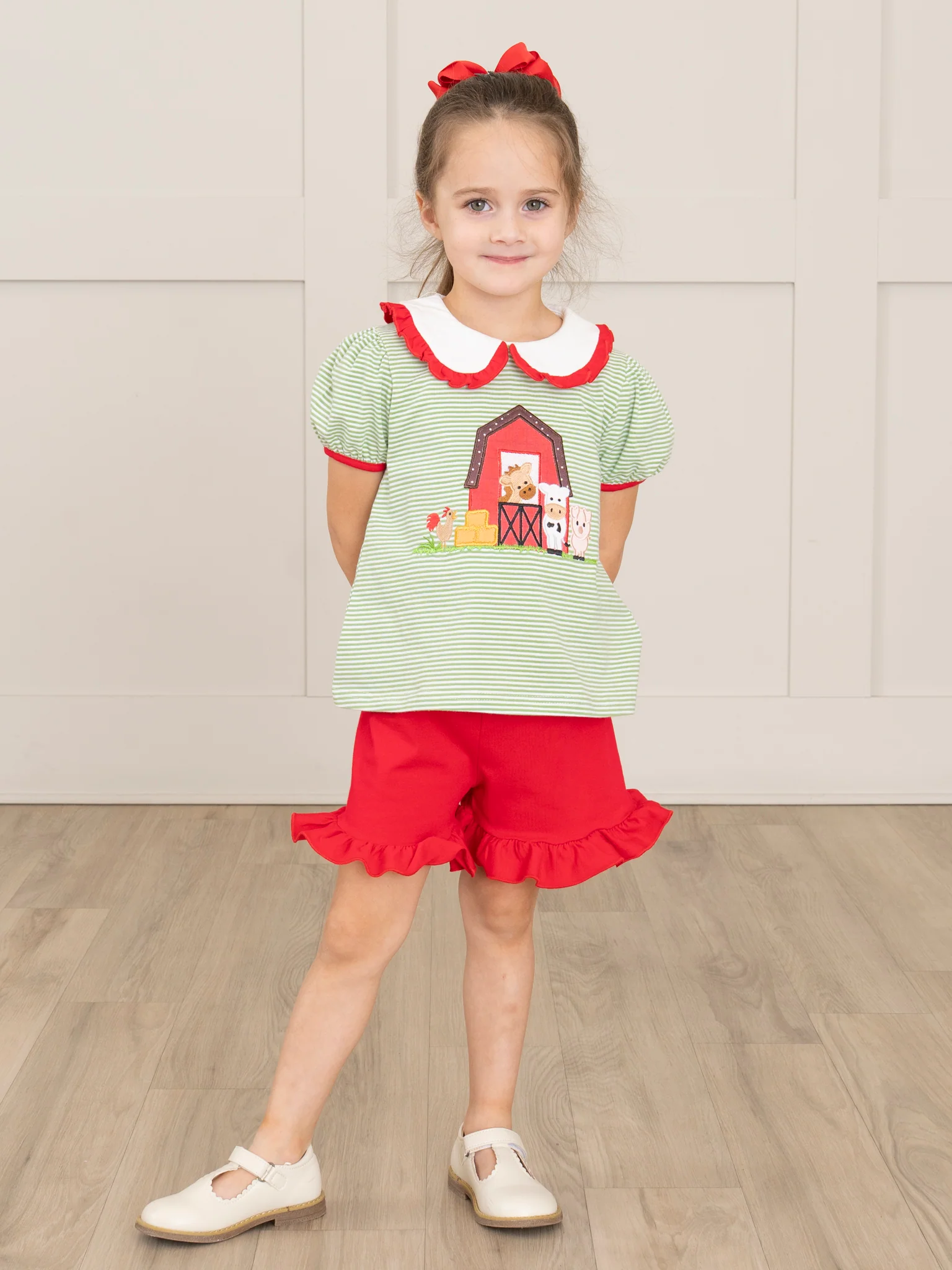 Striped Embroidered Farmhouse Cotton Ruffle Outfit - Image 4