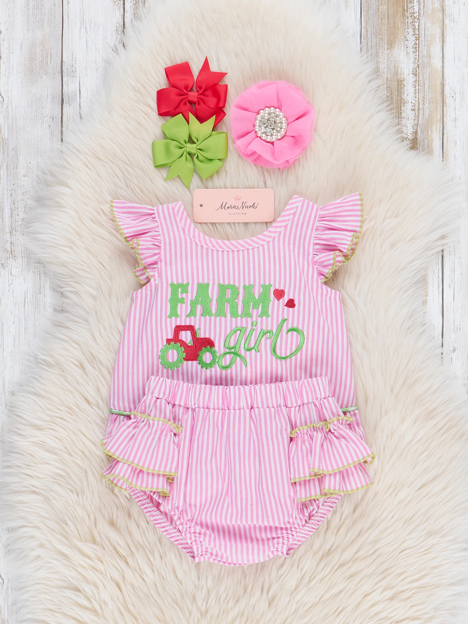 Striped Farm Girl Embroidered Bloomers Outfit - Image 3
