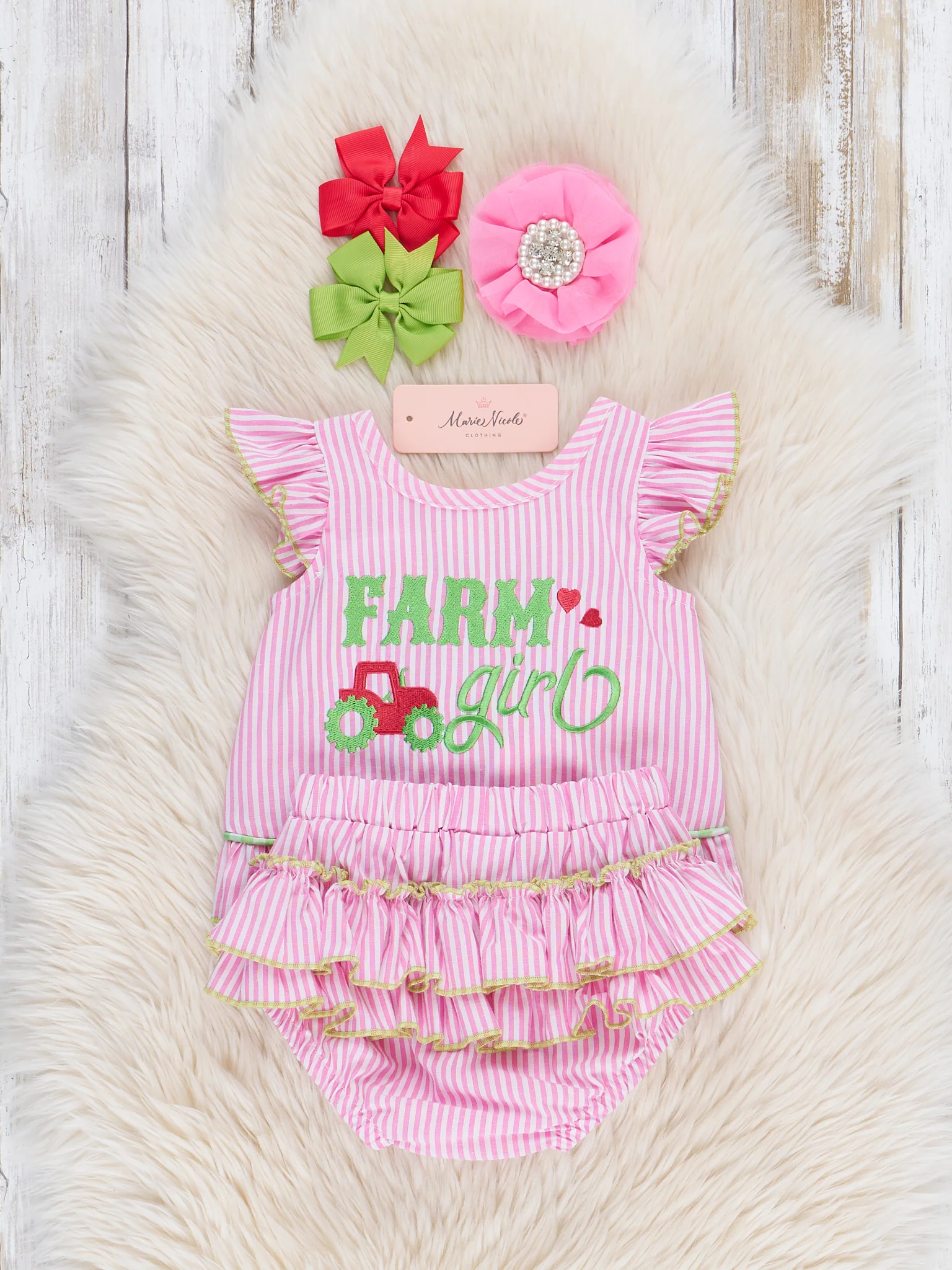 Striped Farm Girl Embroidered Bloomers Outfit - Image 4