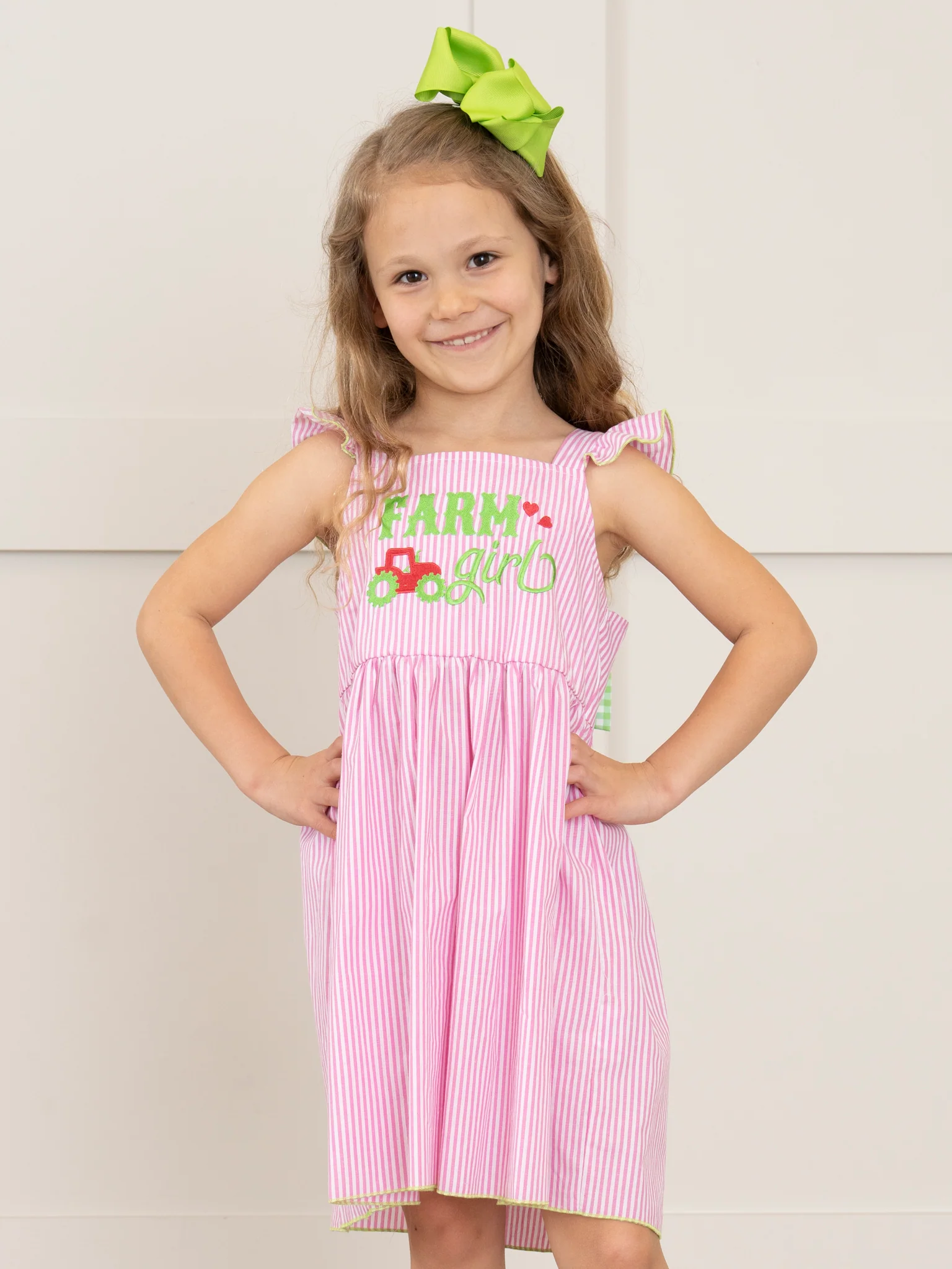 Striped Farm Girl Embroidered Ruffle Dress