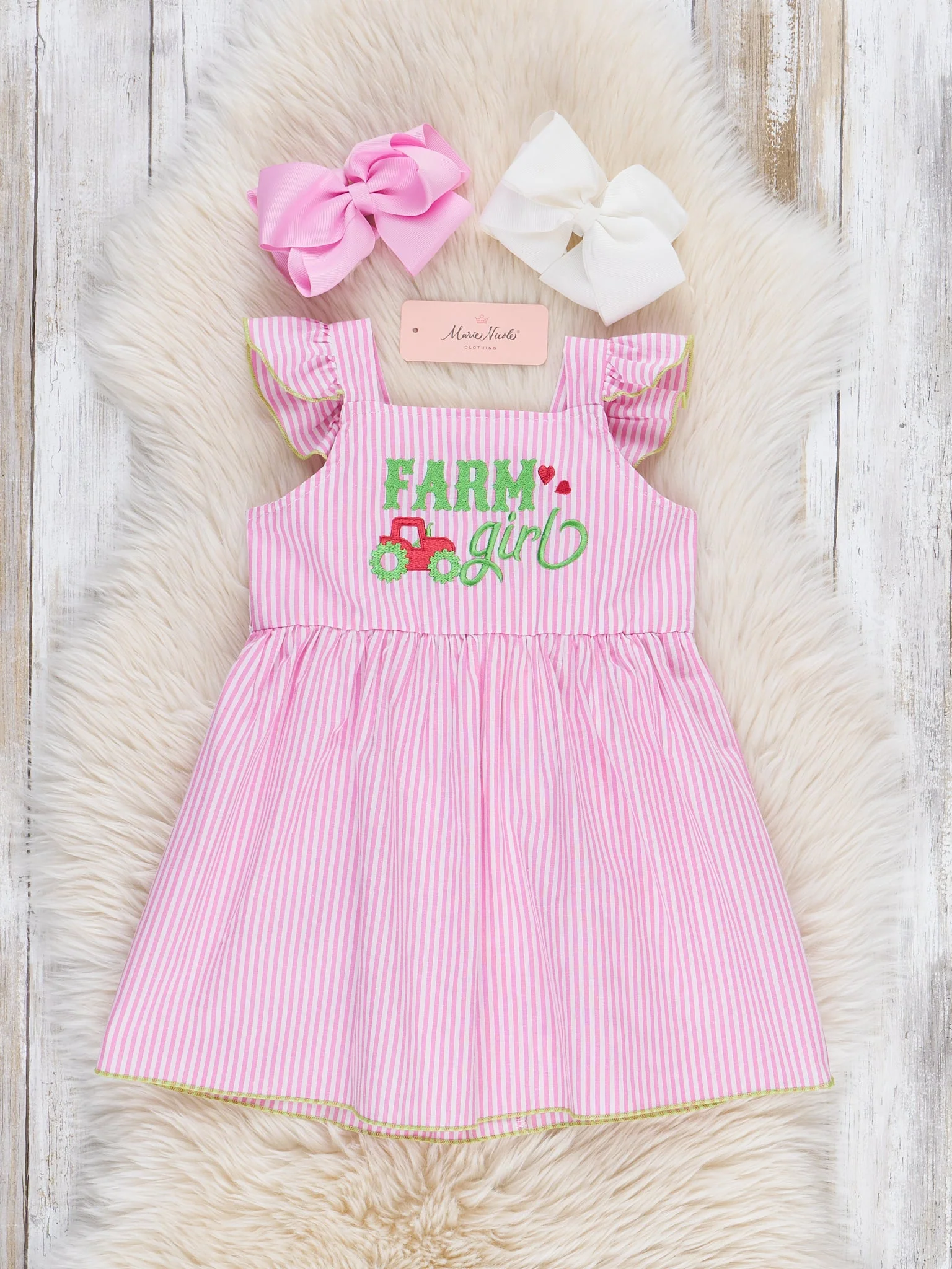 Striped Farm Girl Embroidered Ruffle Dress - Image 2
