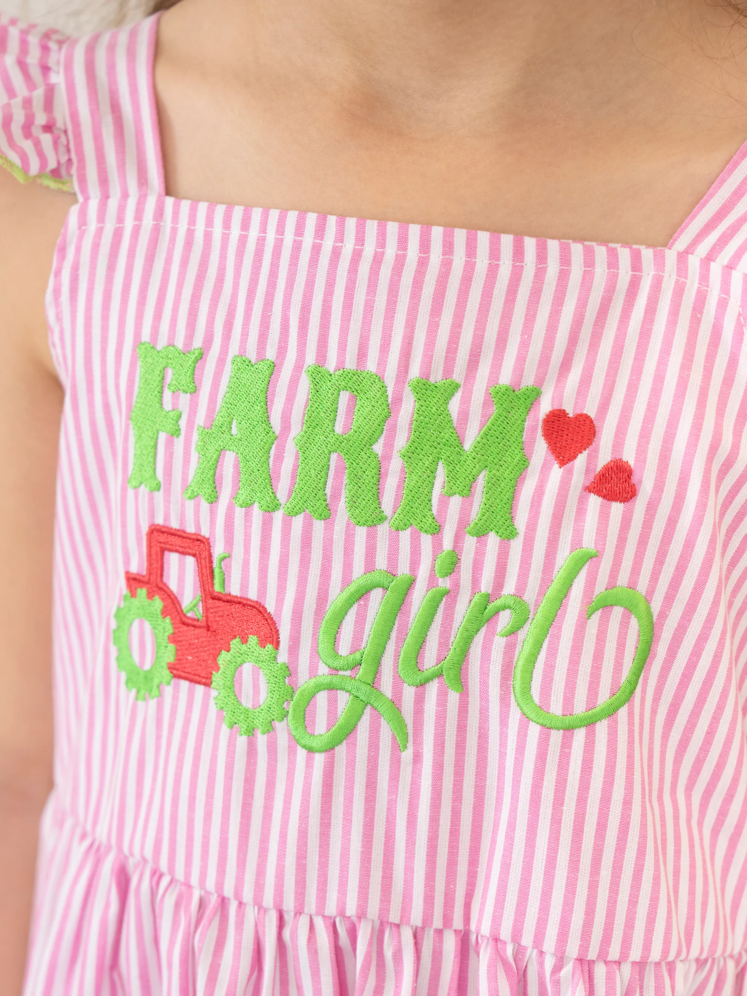 Striped Farm Girl Embroidered Ruffle Dress - Image 5