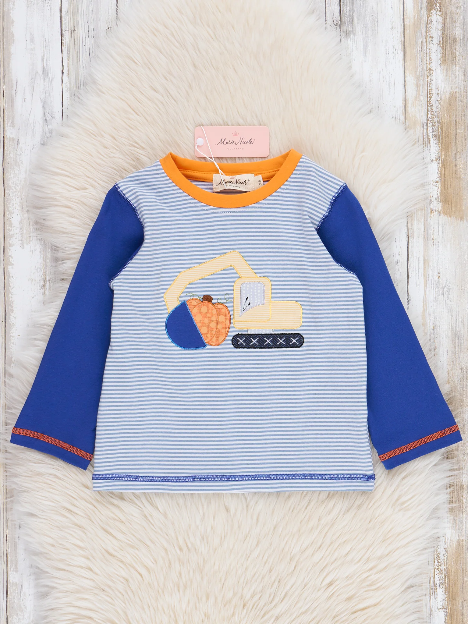 Striped Farm Truck Embroidered Pumpkin Shirt