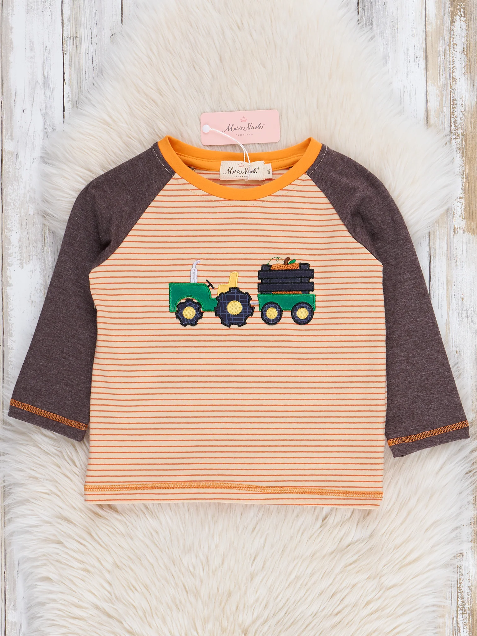 Striped Farm Truck Embroidered Pumpkin Shirt - Image 2