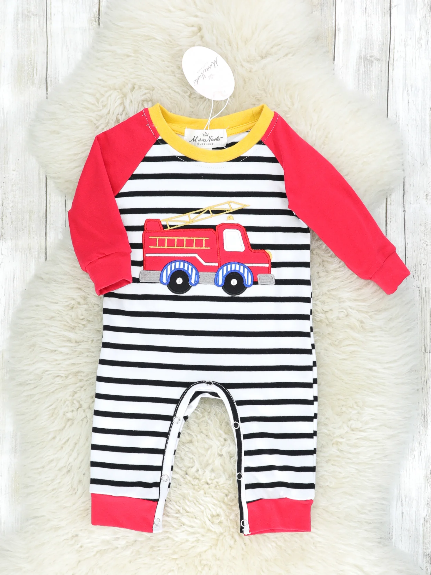 Striped Firetruck Red Raglan Romper