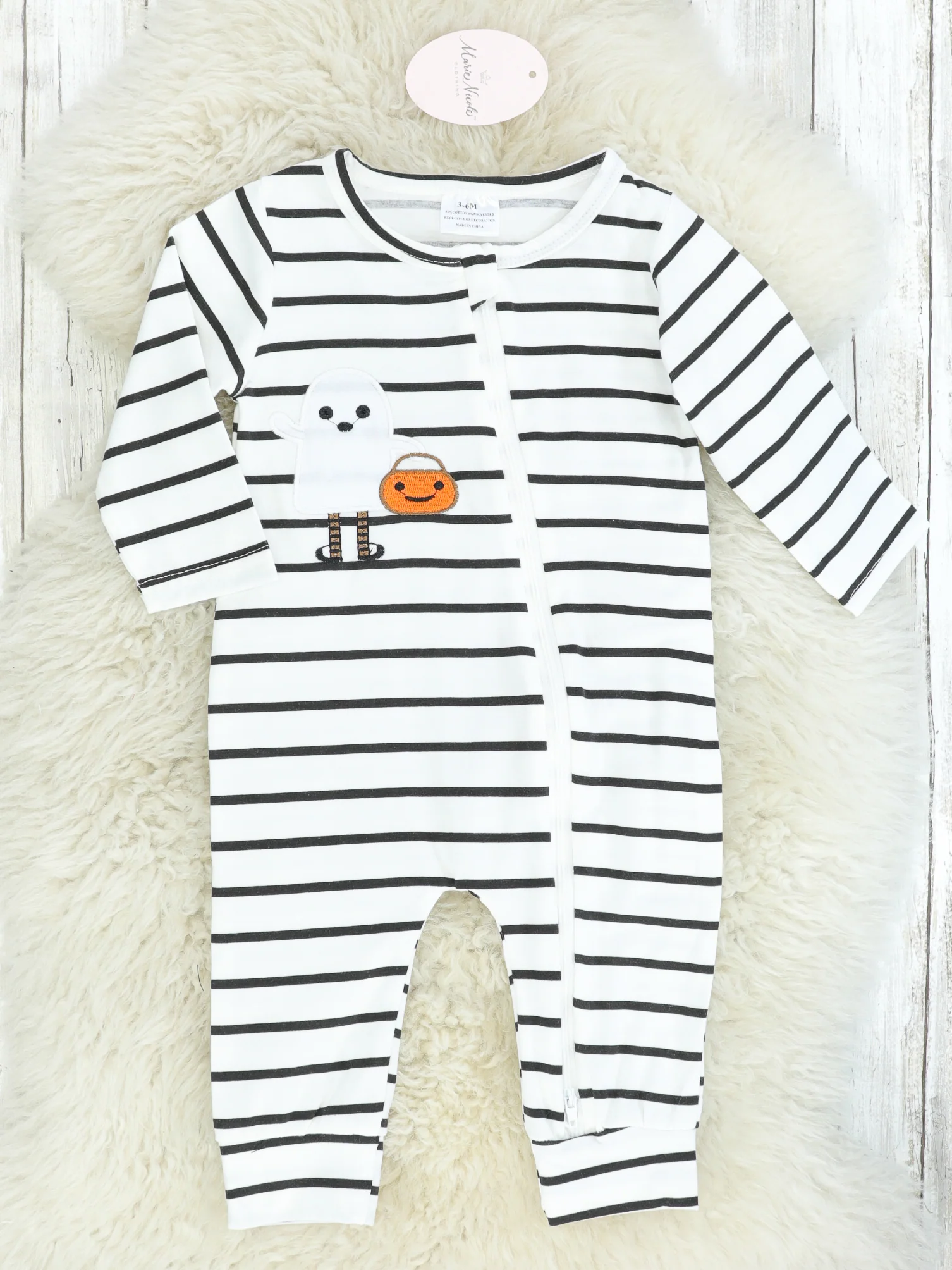 Striped Ghost & Pumpkin Romper Pajamas