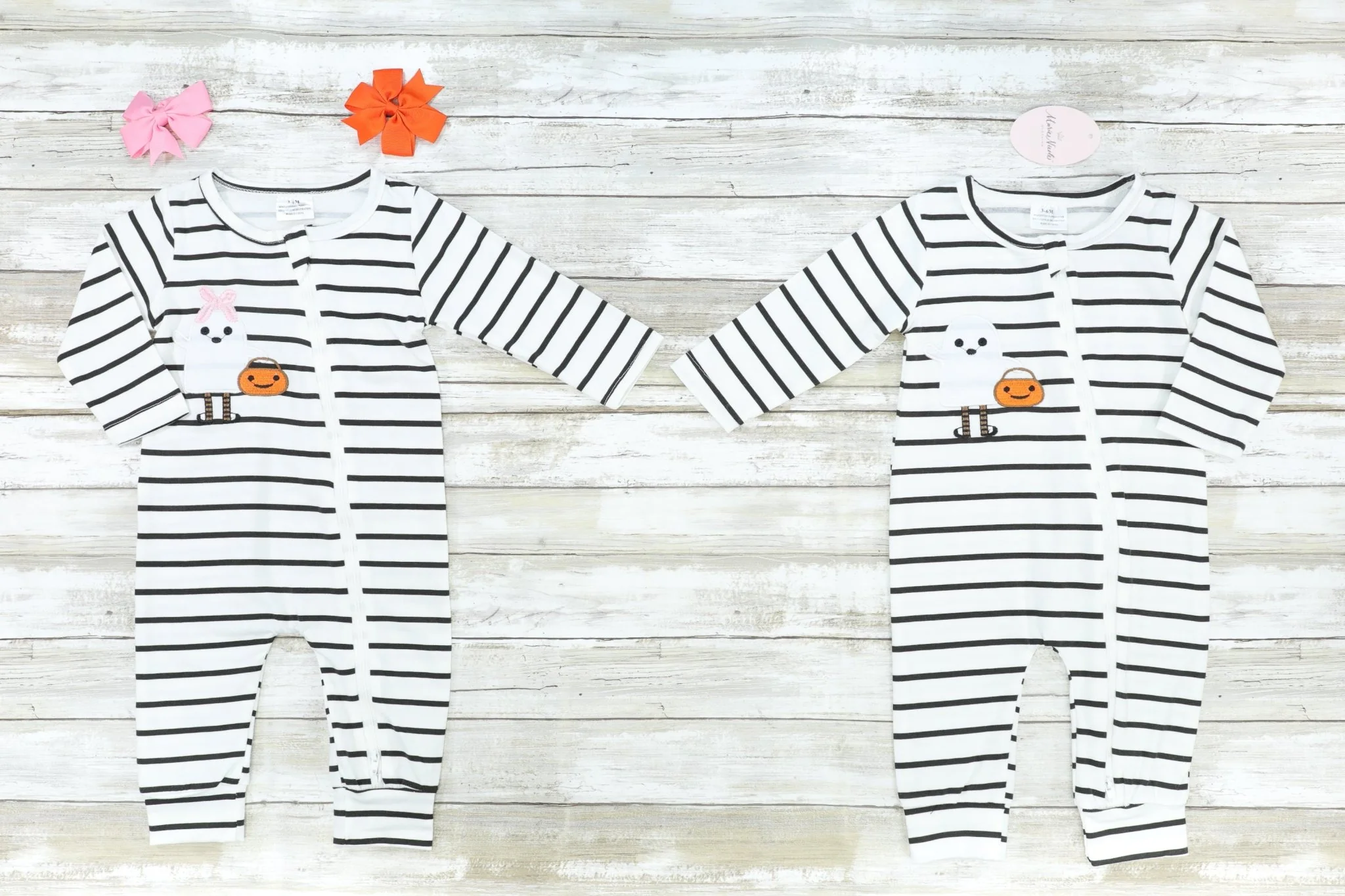 Striped Ghost & Pumpkin Romper Pajamas - Image 2