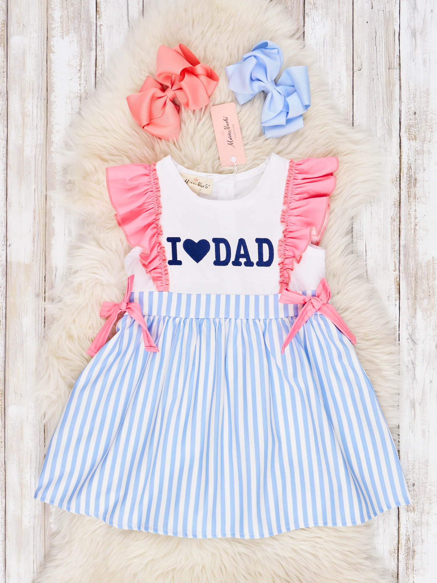 Striped "I Love Dad" Ruffle Dress