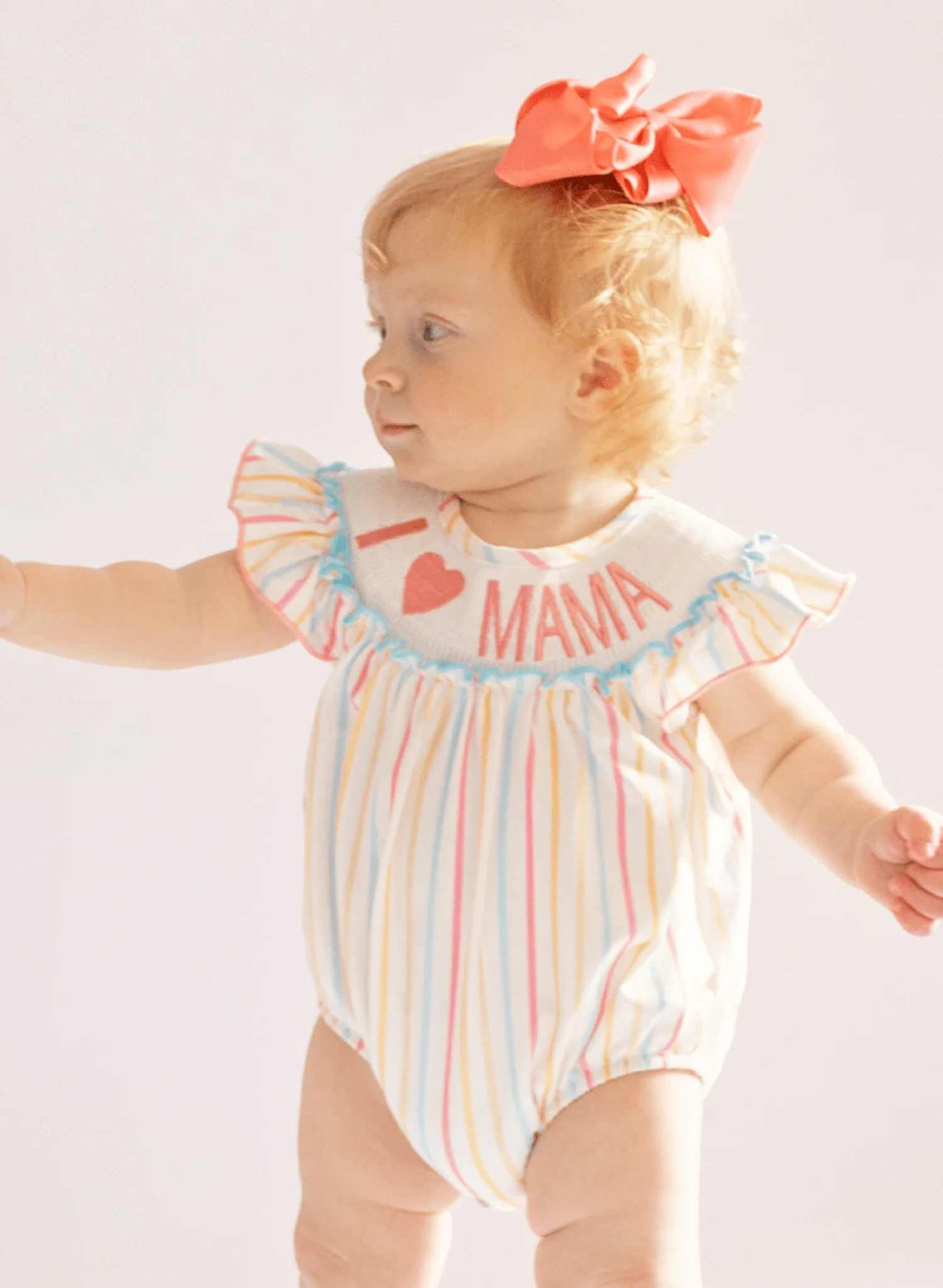Striped "I Love Mama" Smocked Bubble Romper
