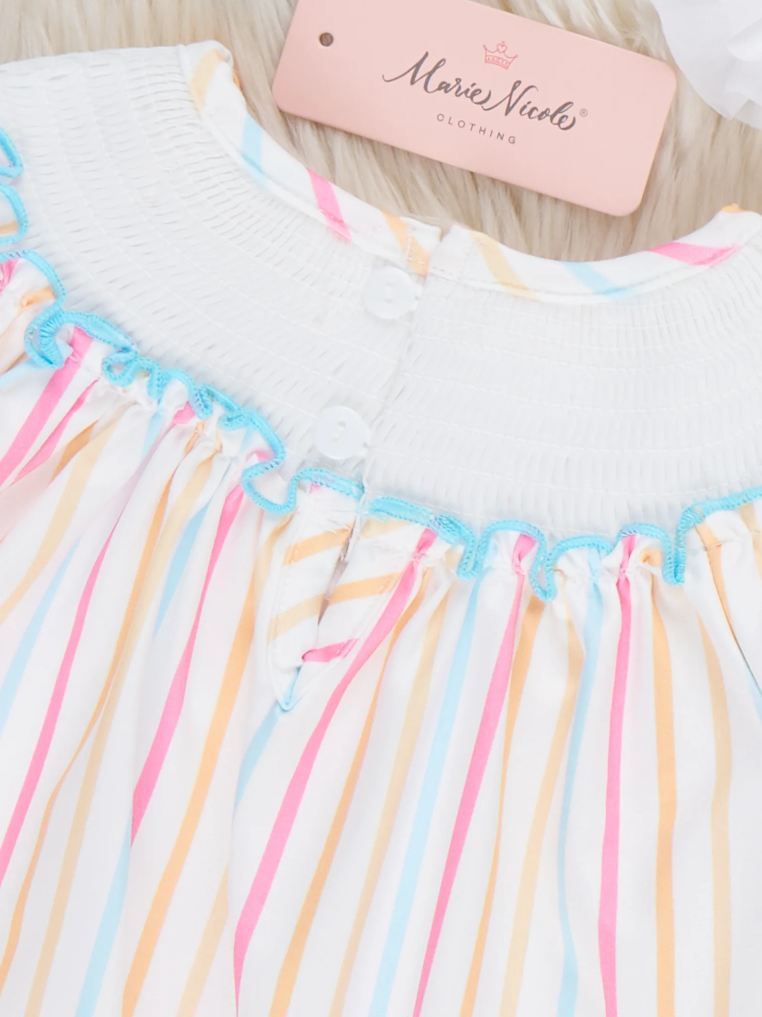Striped "I Love Mama" Smocked Bubble Romper - Image 4