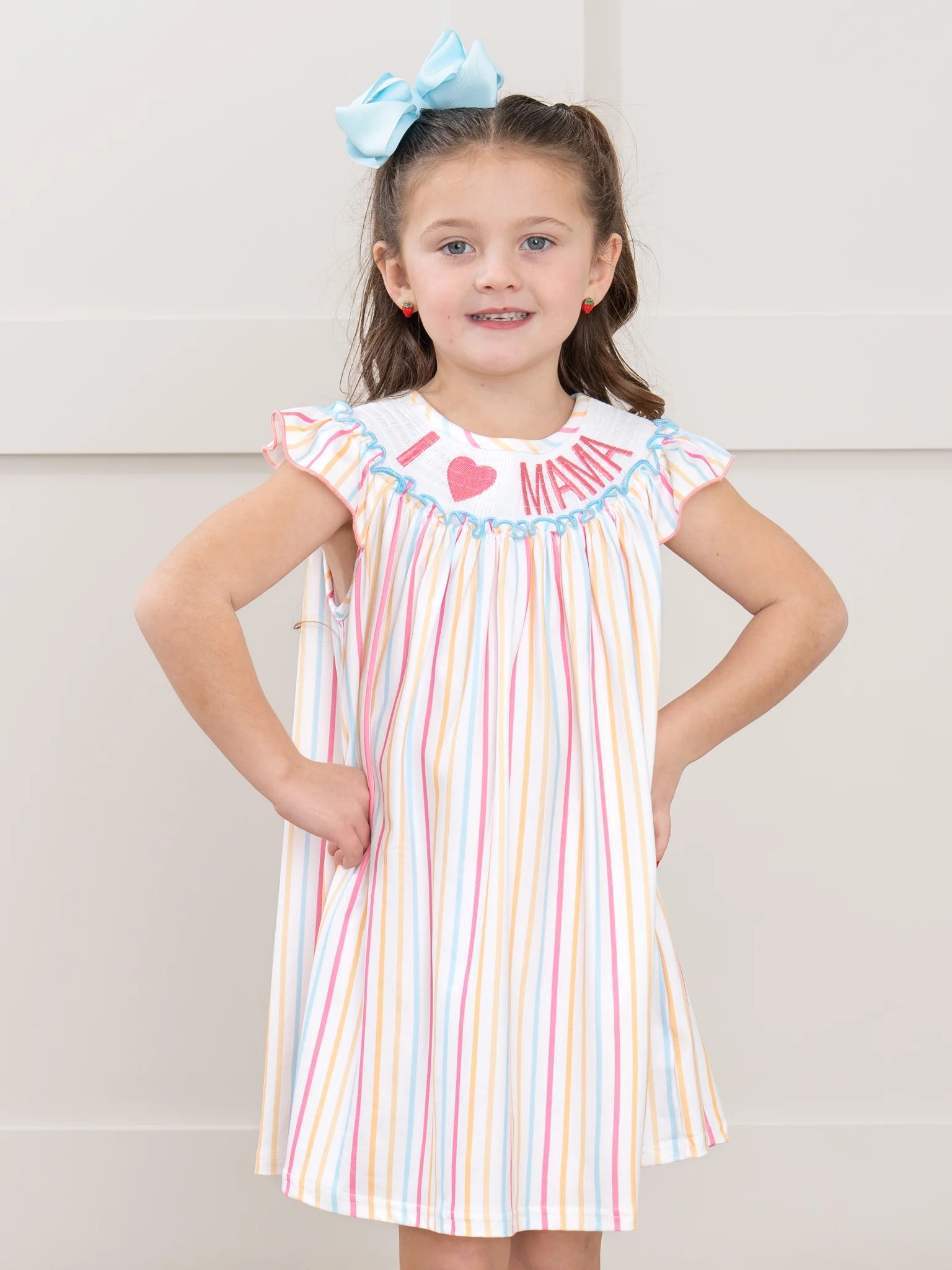 Striped "I Love Mama" Smocked Dress - Image 3