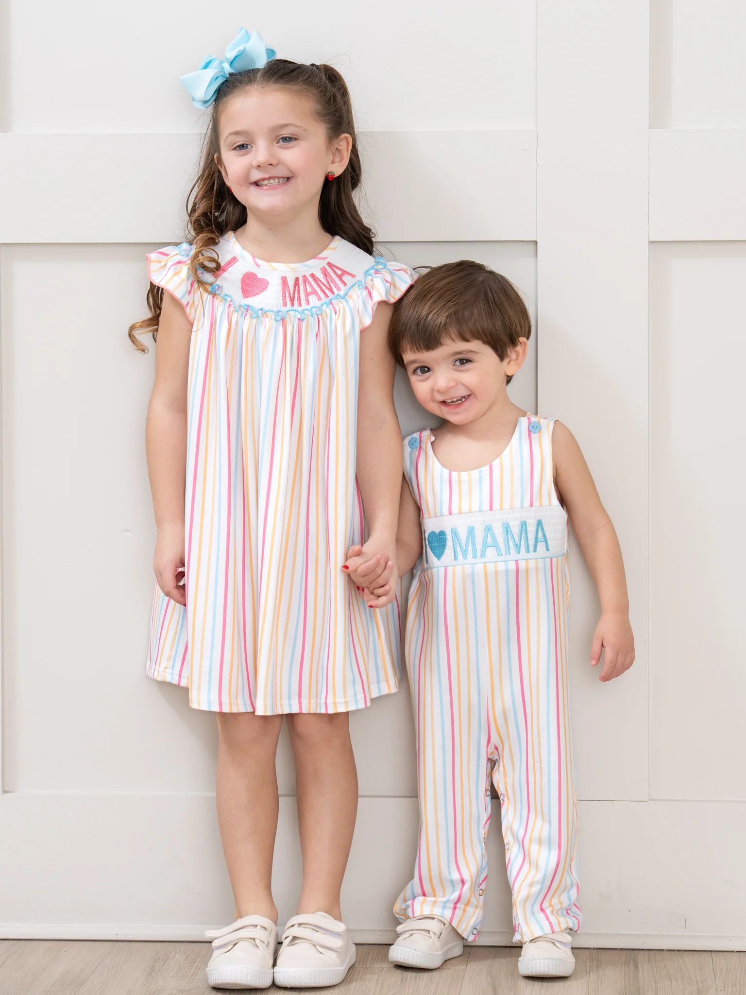 Striped "I Love Mama" Smocked Dress - Image 4