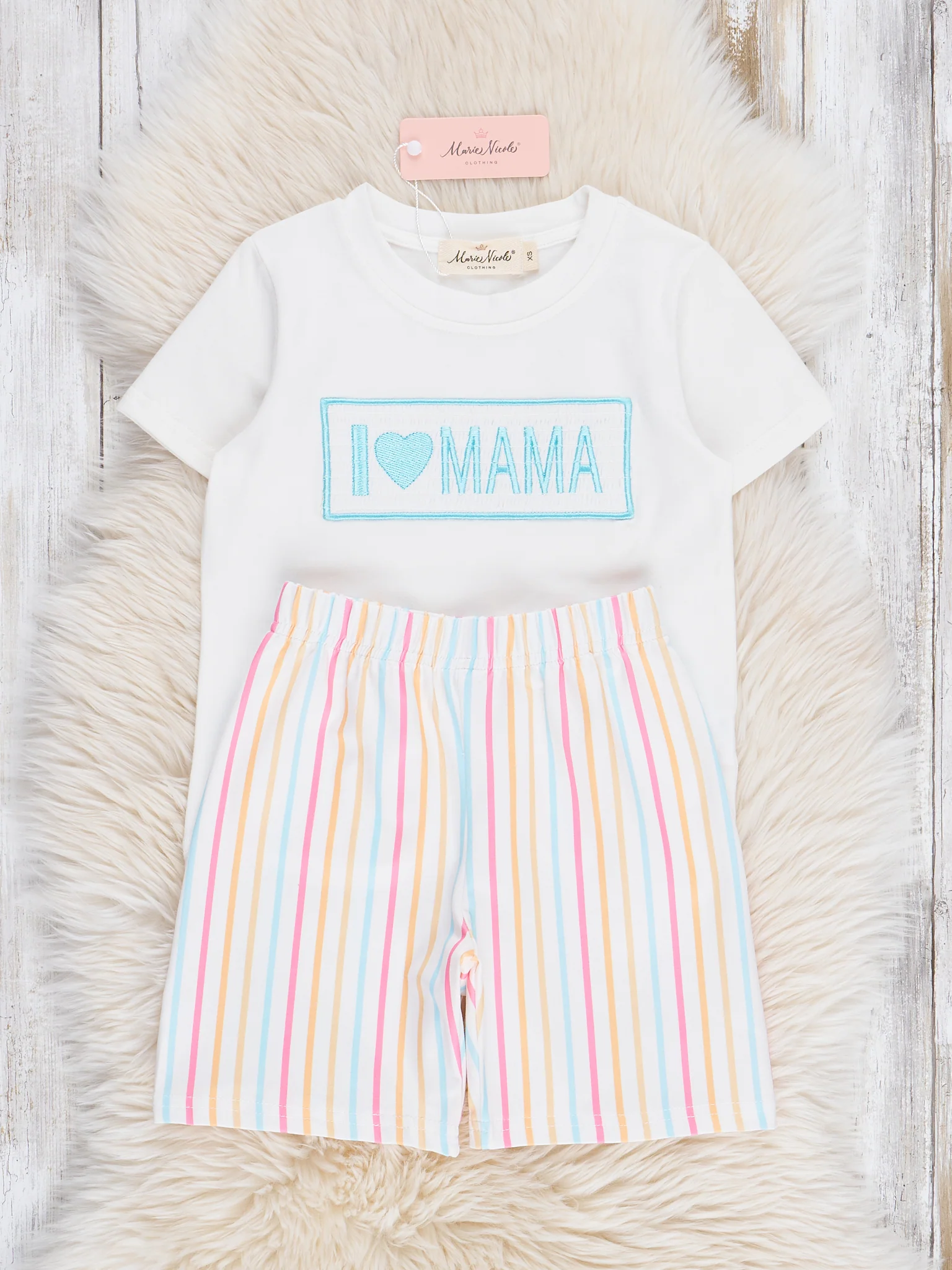 Striped "I Love Mama" Smocked Outfit - Image 3