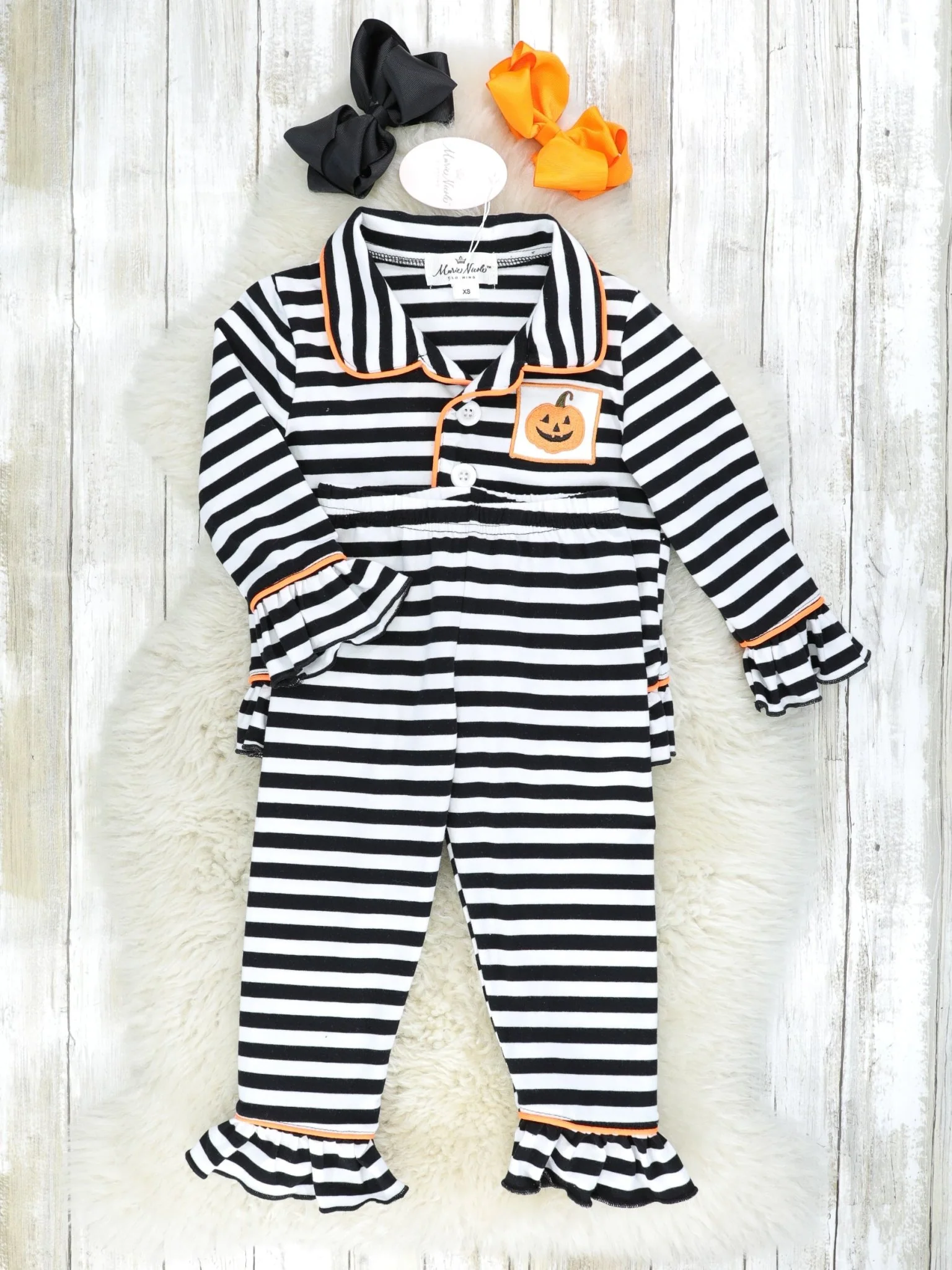 Striped Jack O Lantern Ruffle Pajamas - Image 2