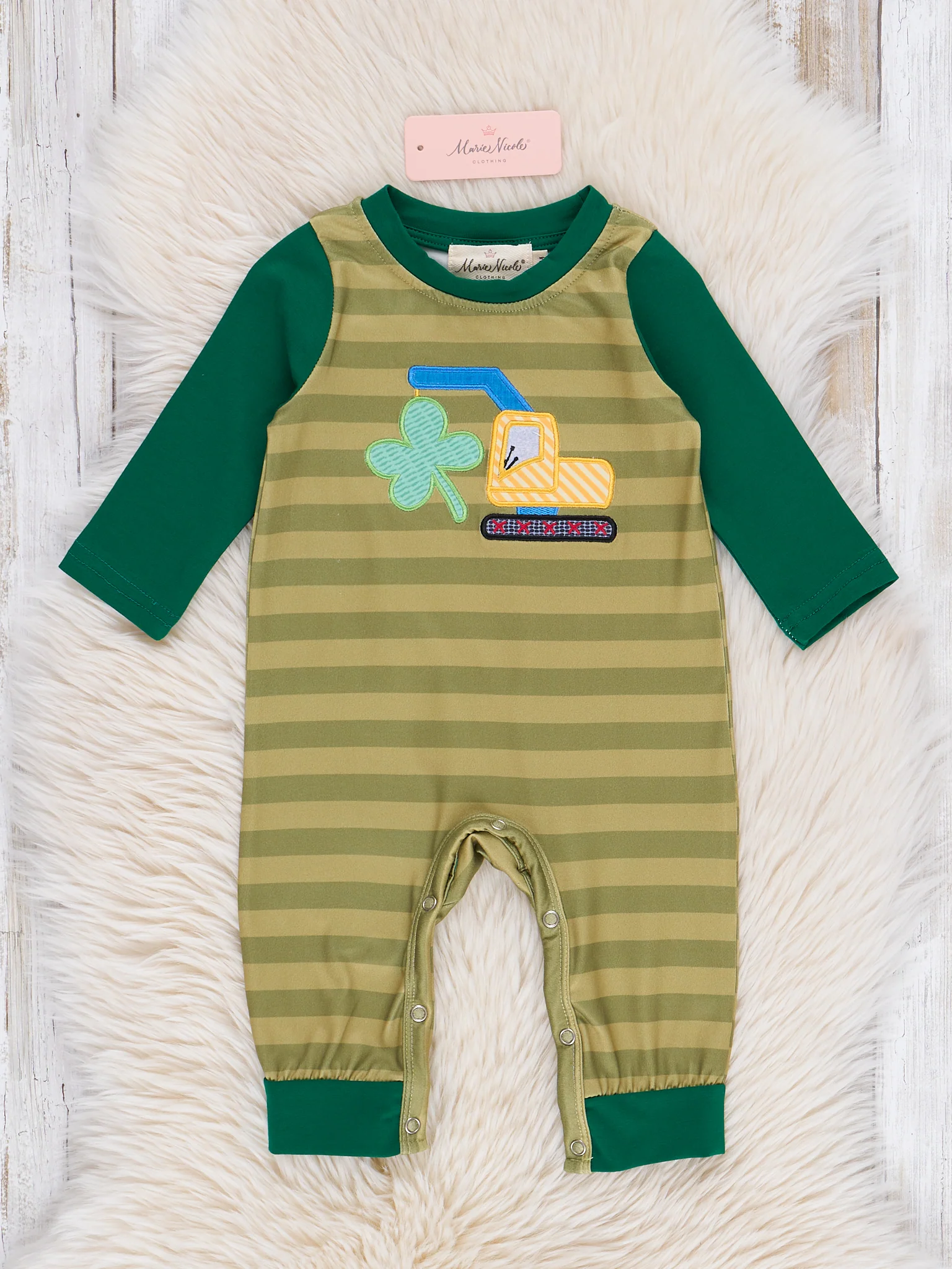 Striped Lucky Excavator Romper