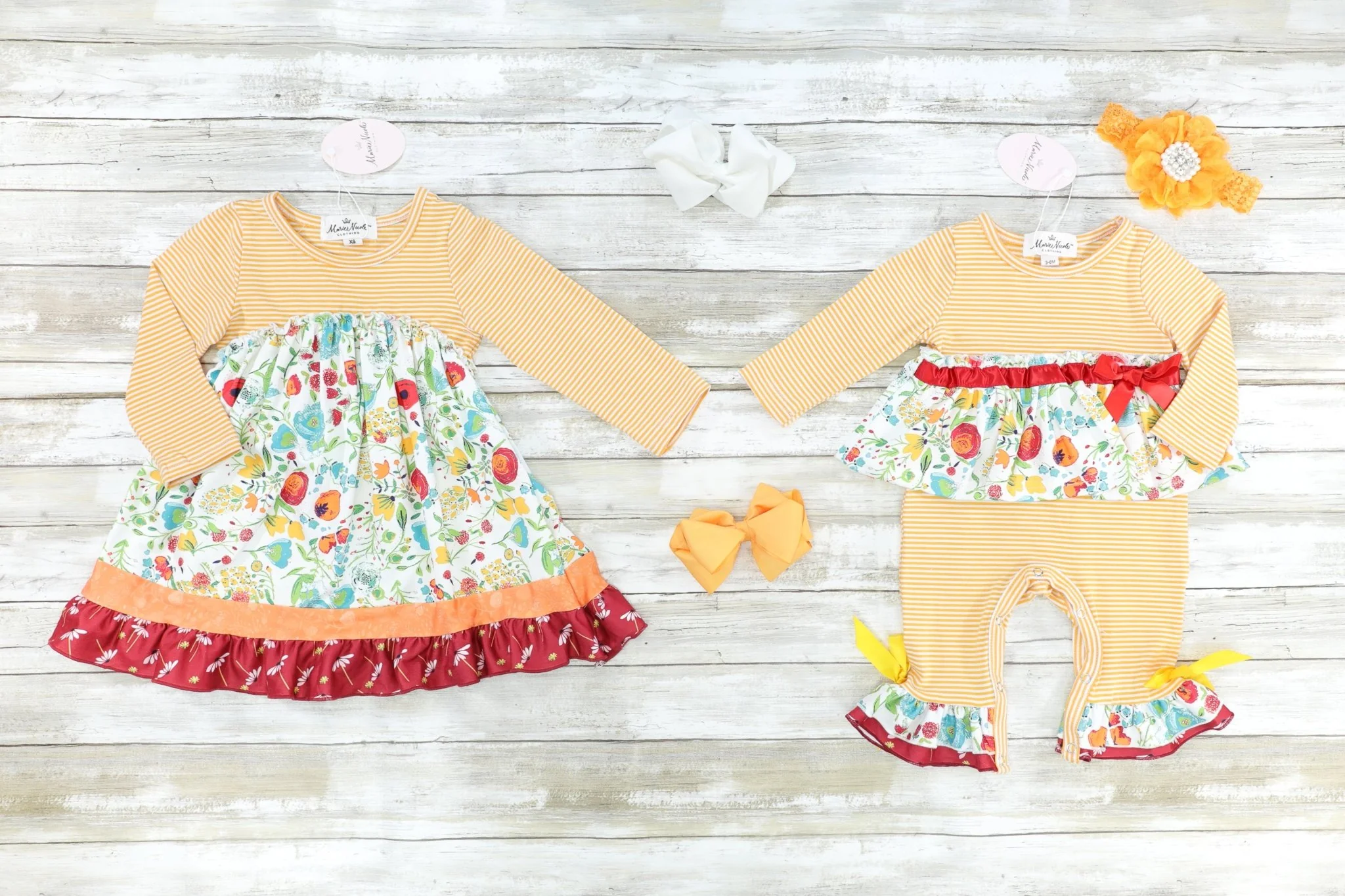 Striped Orange & Red Floral Watercolor Ruffle Dress - Image 2