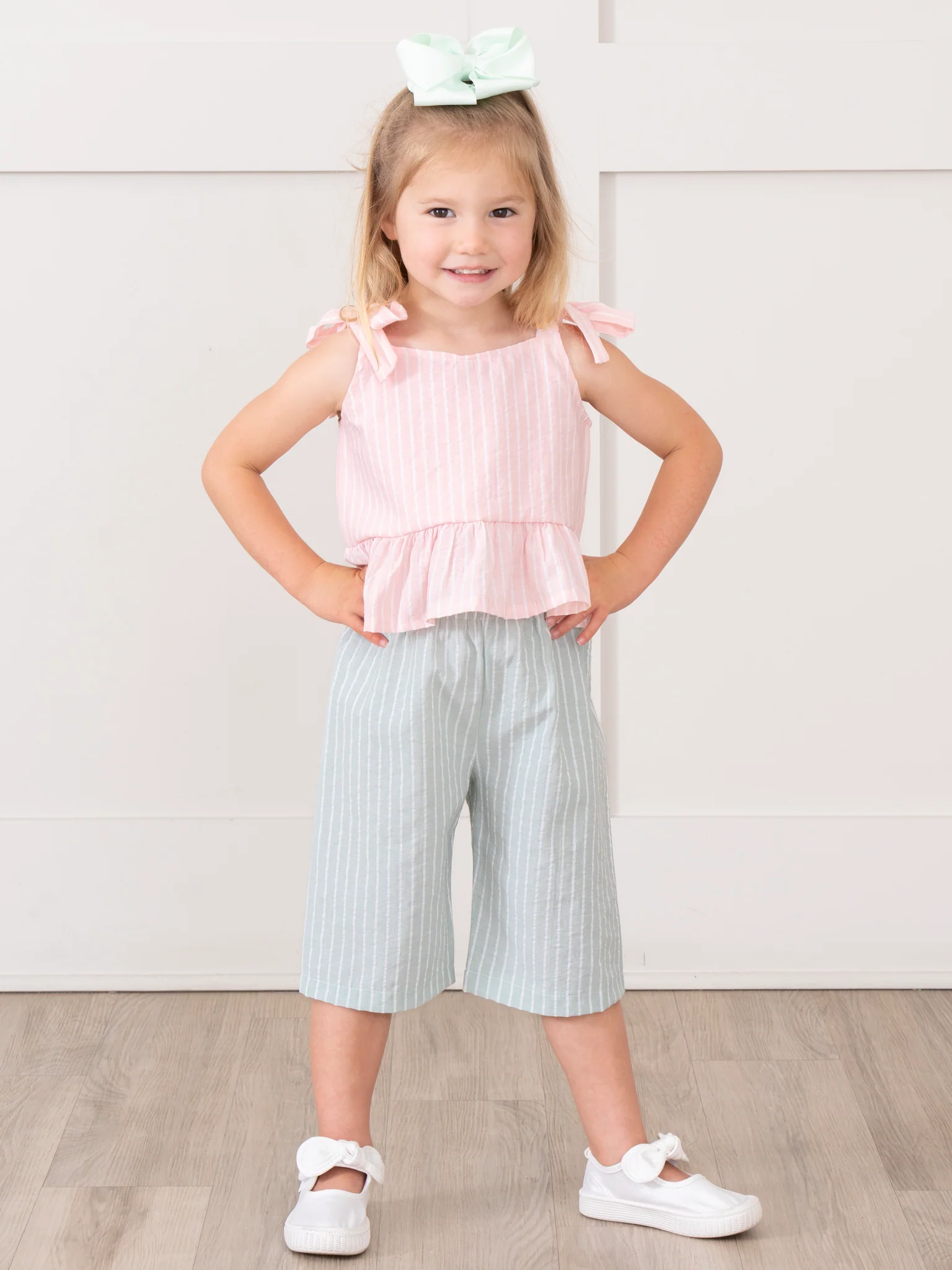 Striped Pastels Peplum Ruffle Outfit - Image 4