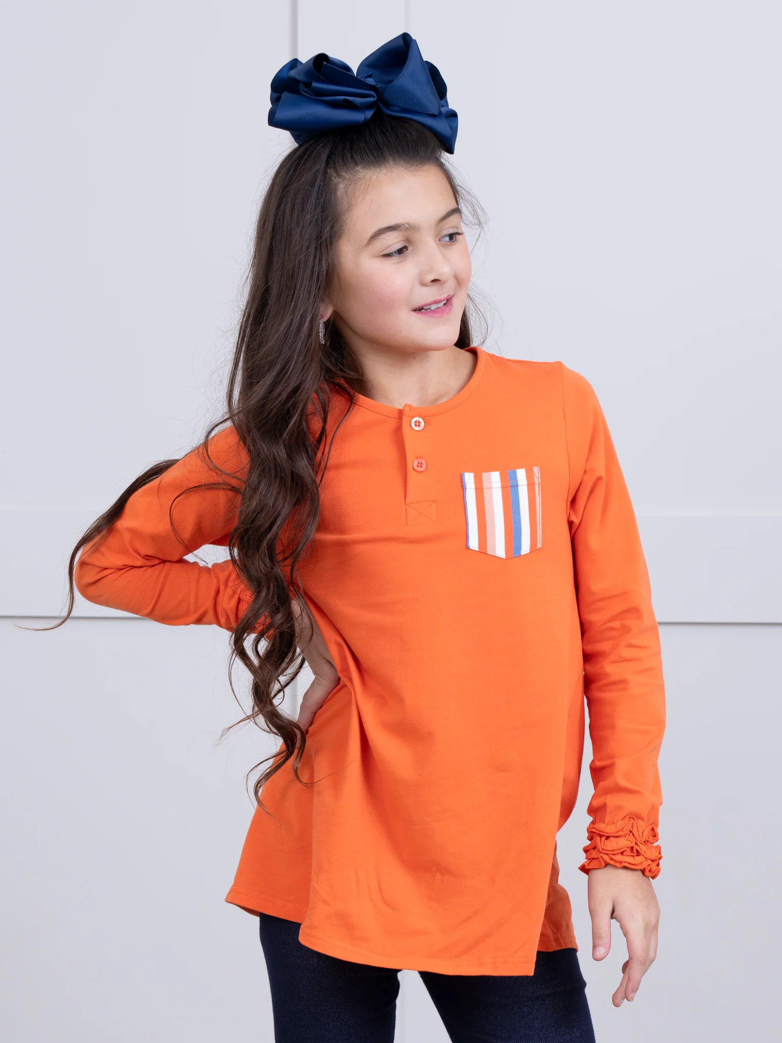 Striped Peek-a-Boo Swing Shirt in Orange - Image 3