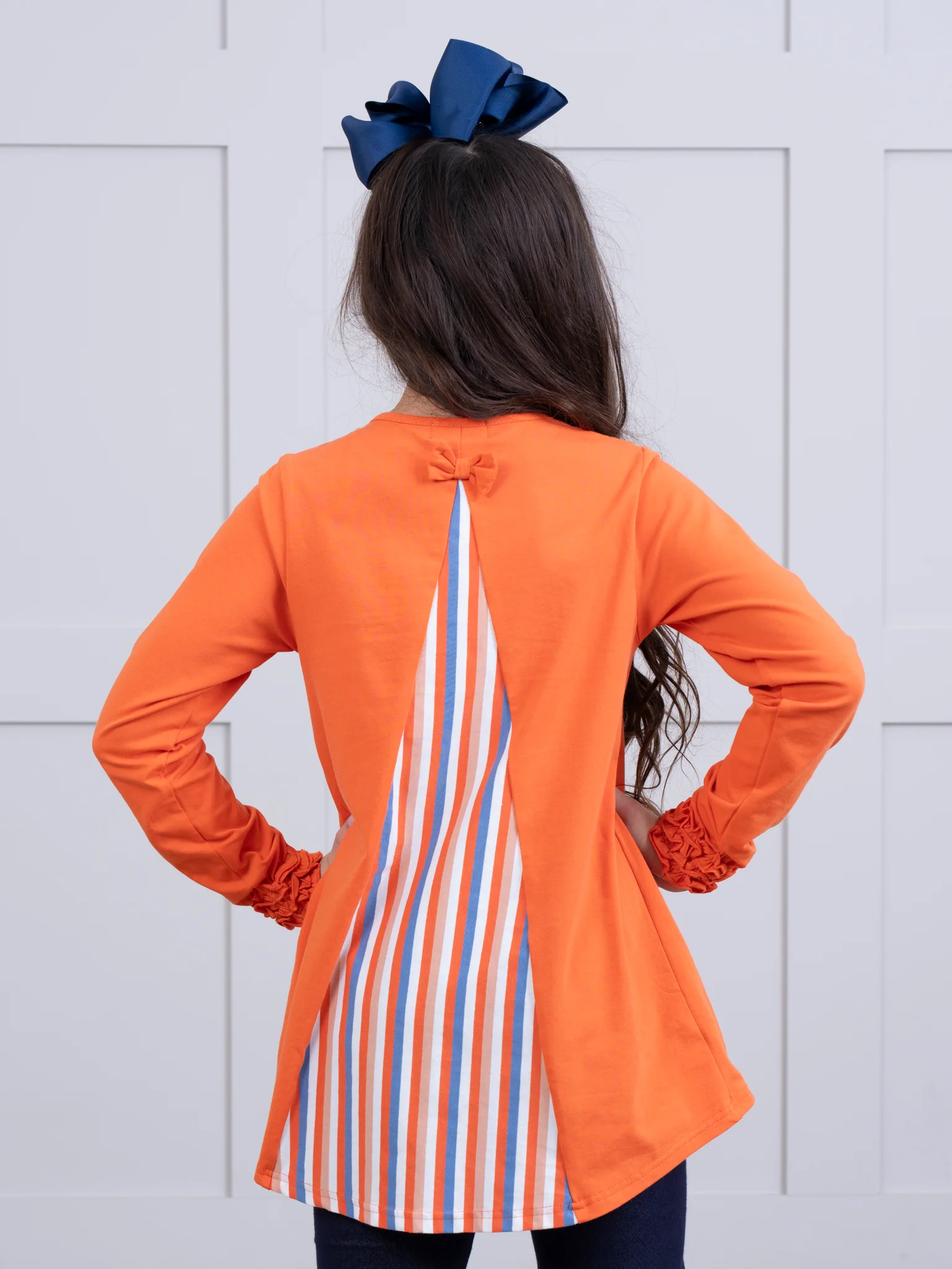 Striped Peek-a-Boo Swing Shirt in Orange - Image 4