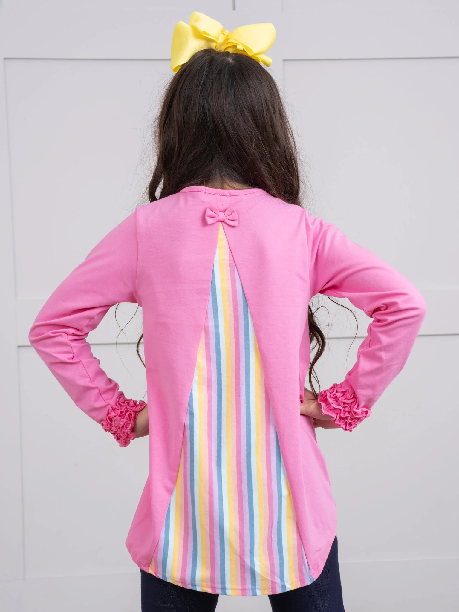 Striped Peek-a-Boo Swing Shirt in Rose - Image 4