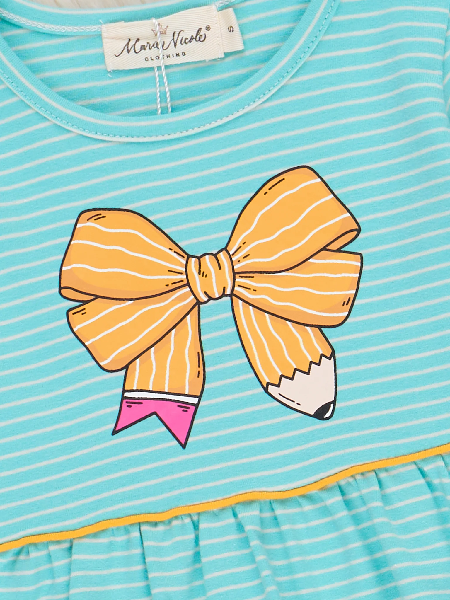 Striped Pencil Bow Ruffle Hem Dress - Image 3