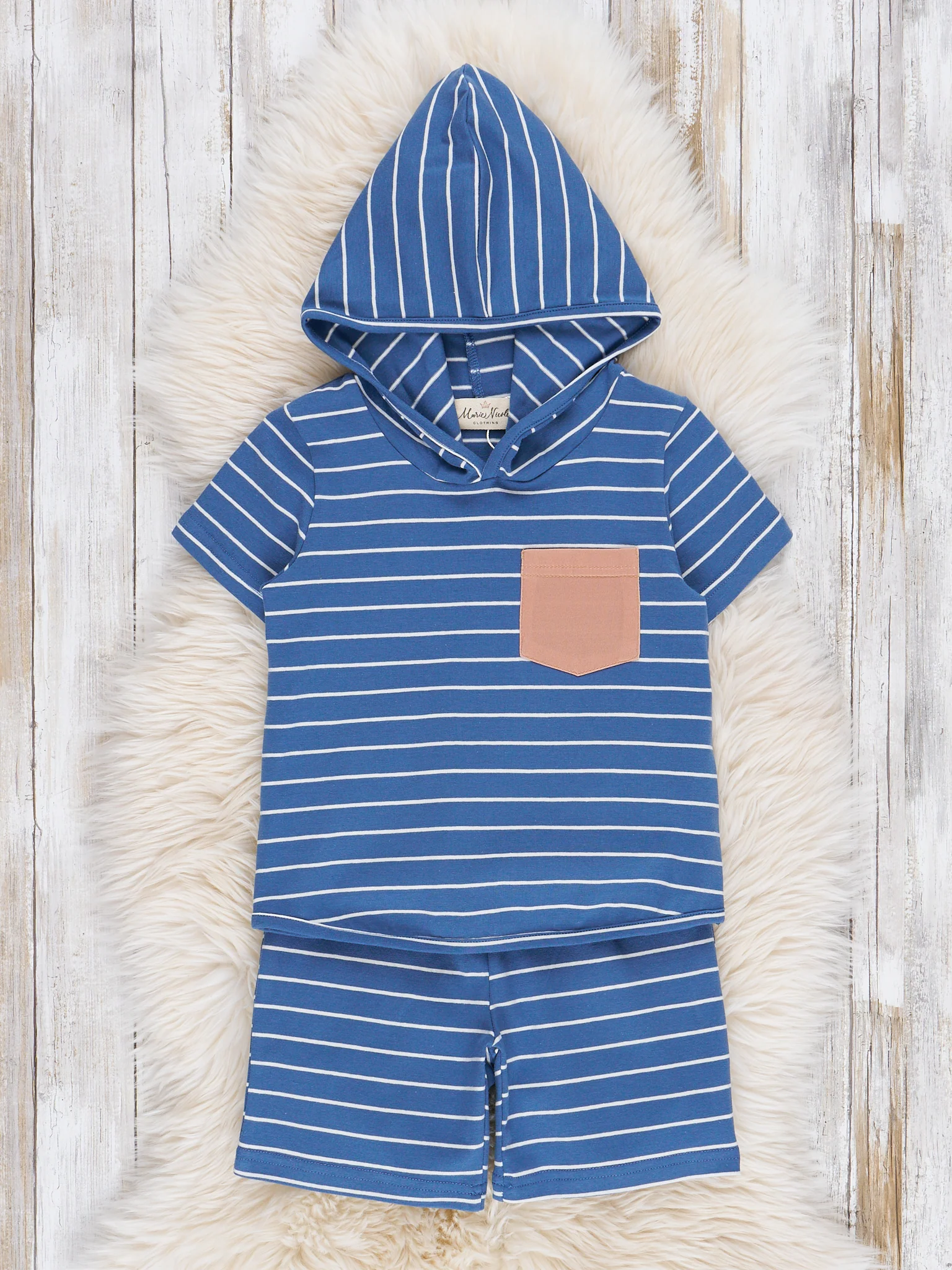 Striped Pocket Hoodie Outfit - Blue - Image 2