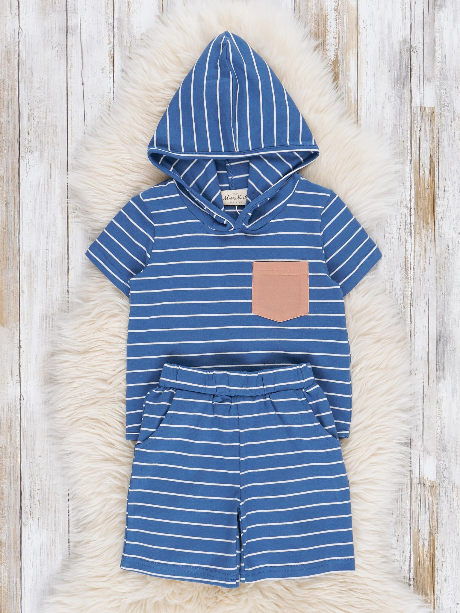 Striped Pocket Hoodie Outfit - Blue - Image 3