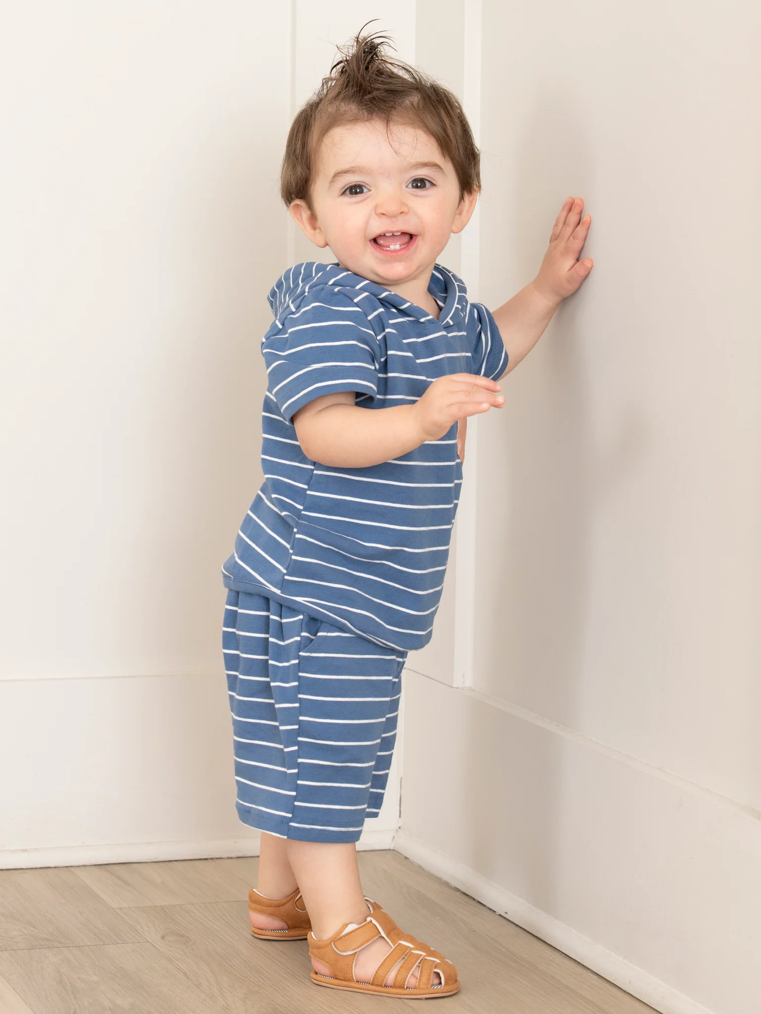 Striped Pocket Hoodie Outfit - Blue - Image 4