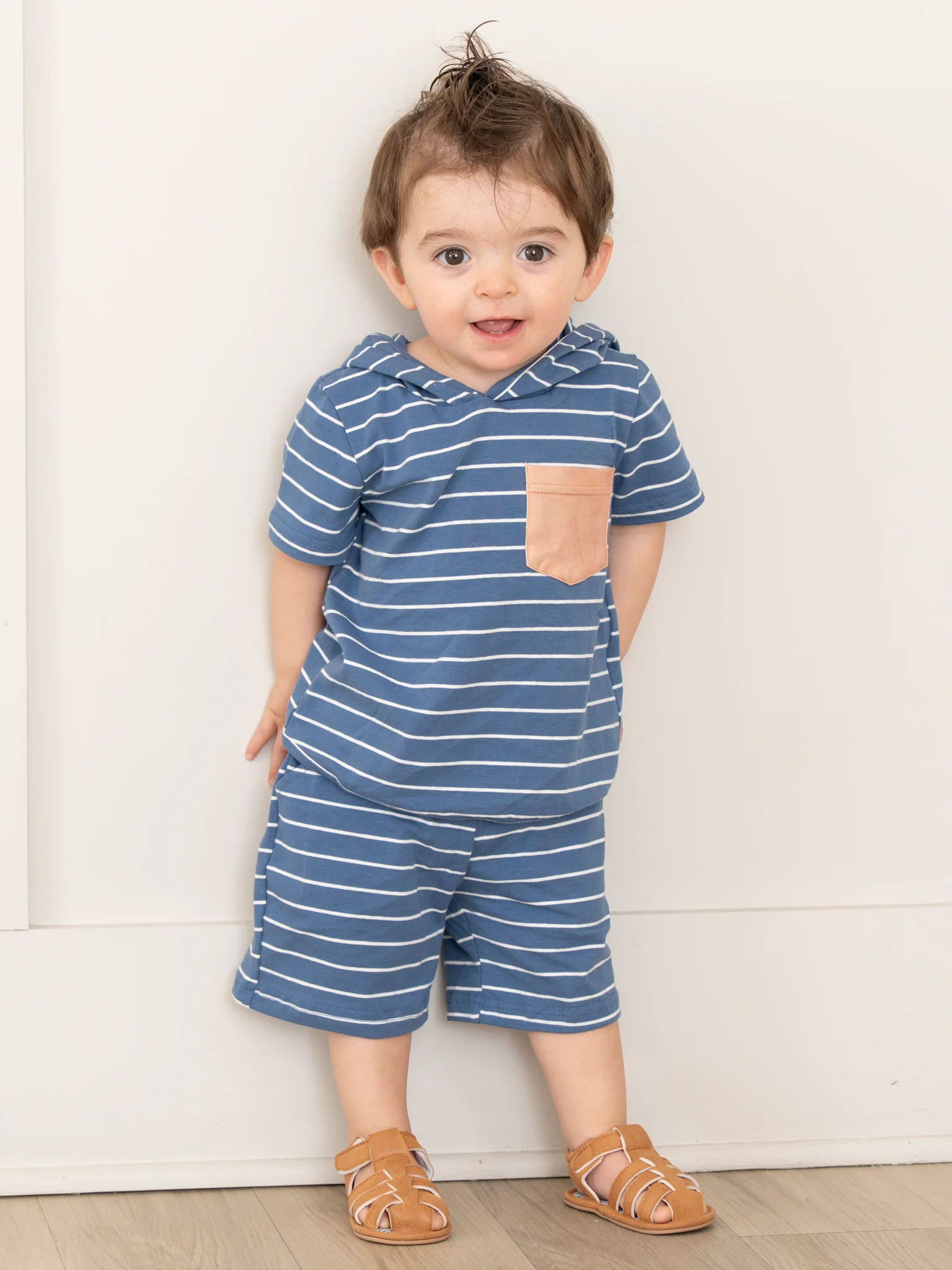 Striped Pocket Hoodie Outfit - Blue - Image 5