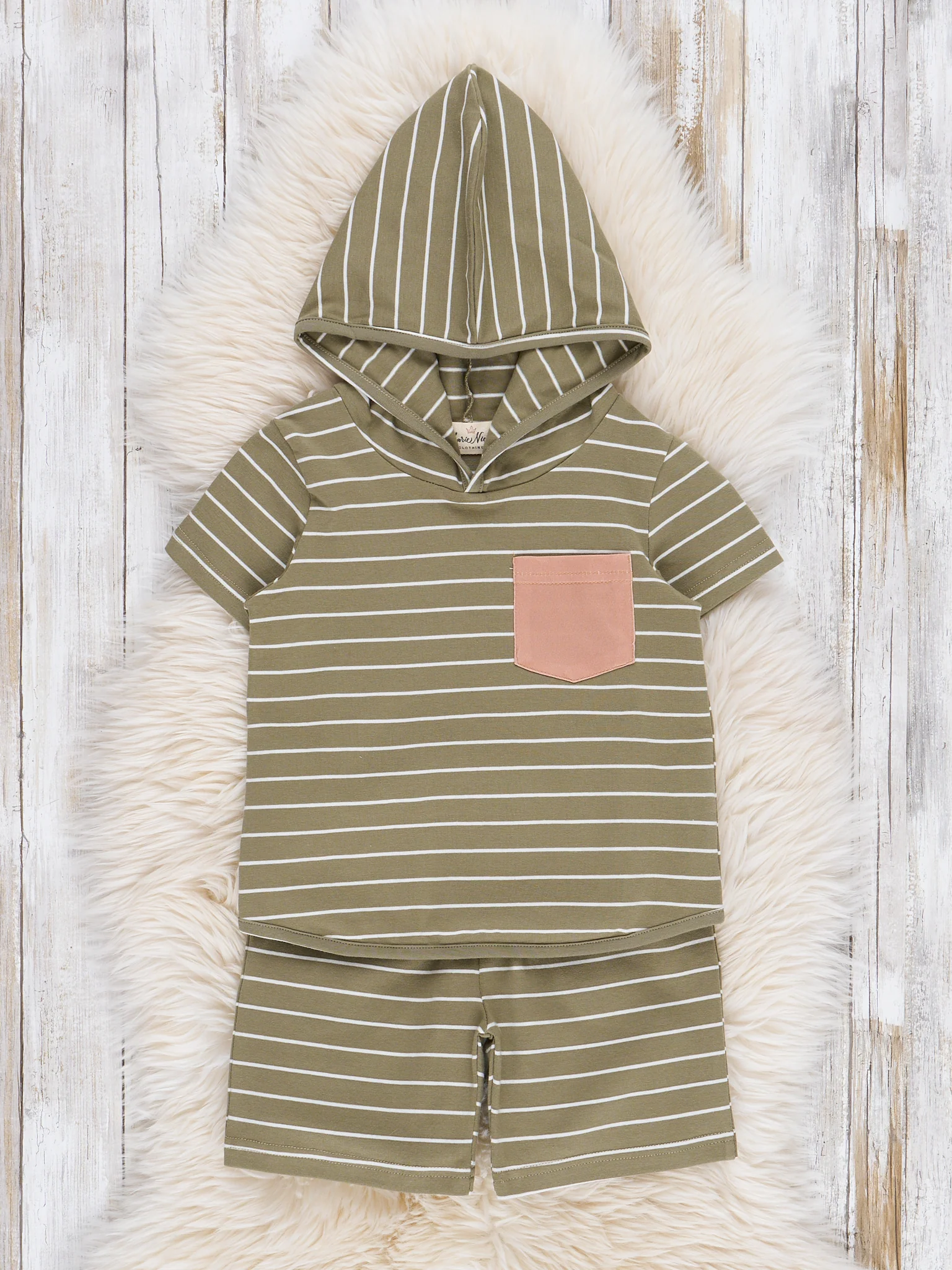 Striped Pocket Hoodie Outfit - Olive