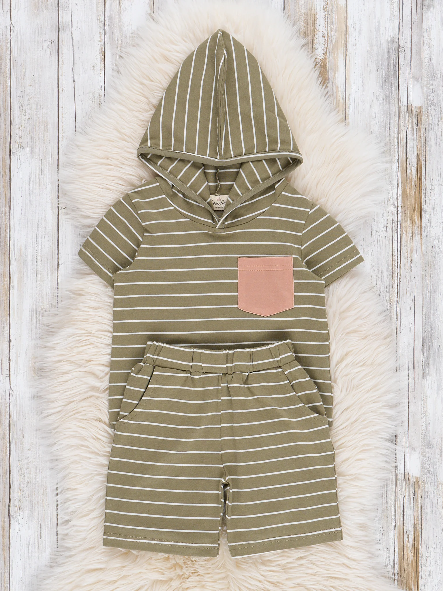 Striped Pocket Hoodie Outfit - Olive - Image 2