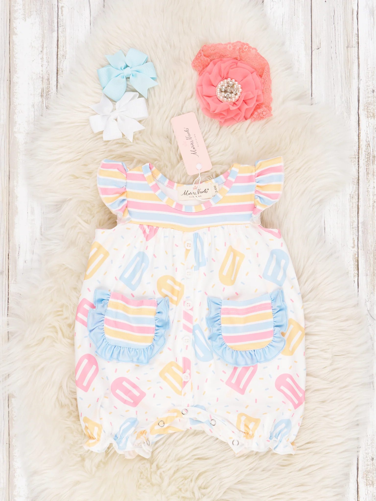 Striped Popsicle Ruffle Romper