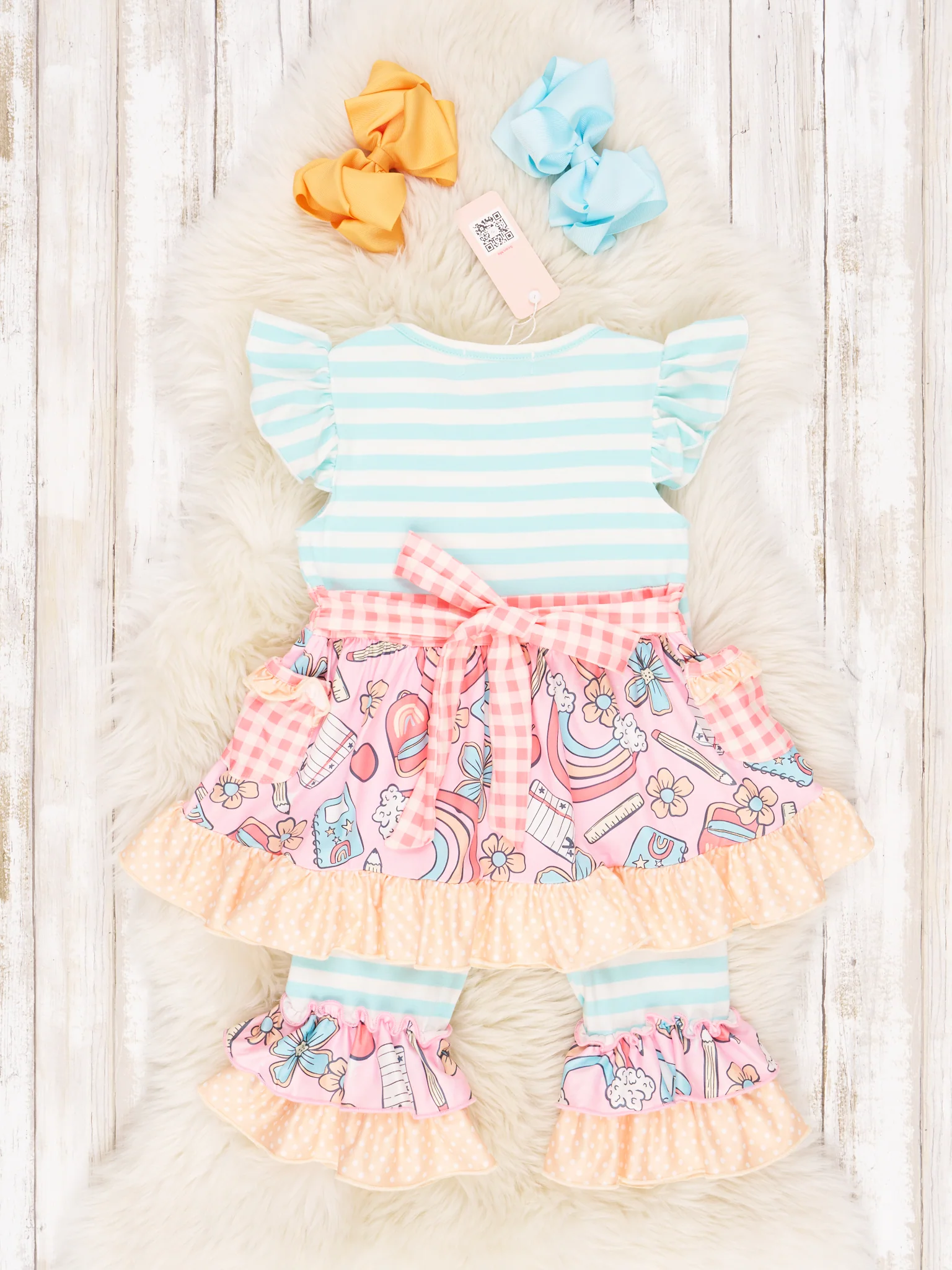 Striped Rainbow School Ruffle Outfit - Image 3