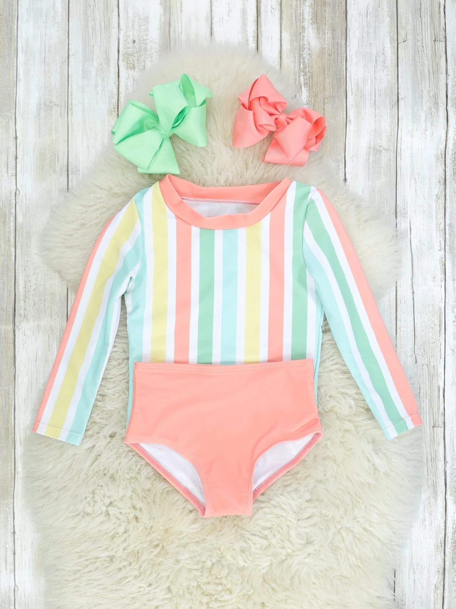 Striped Rash Guard & Coral Bottoms - Image 2