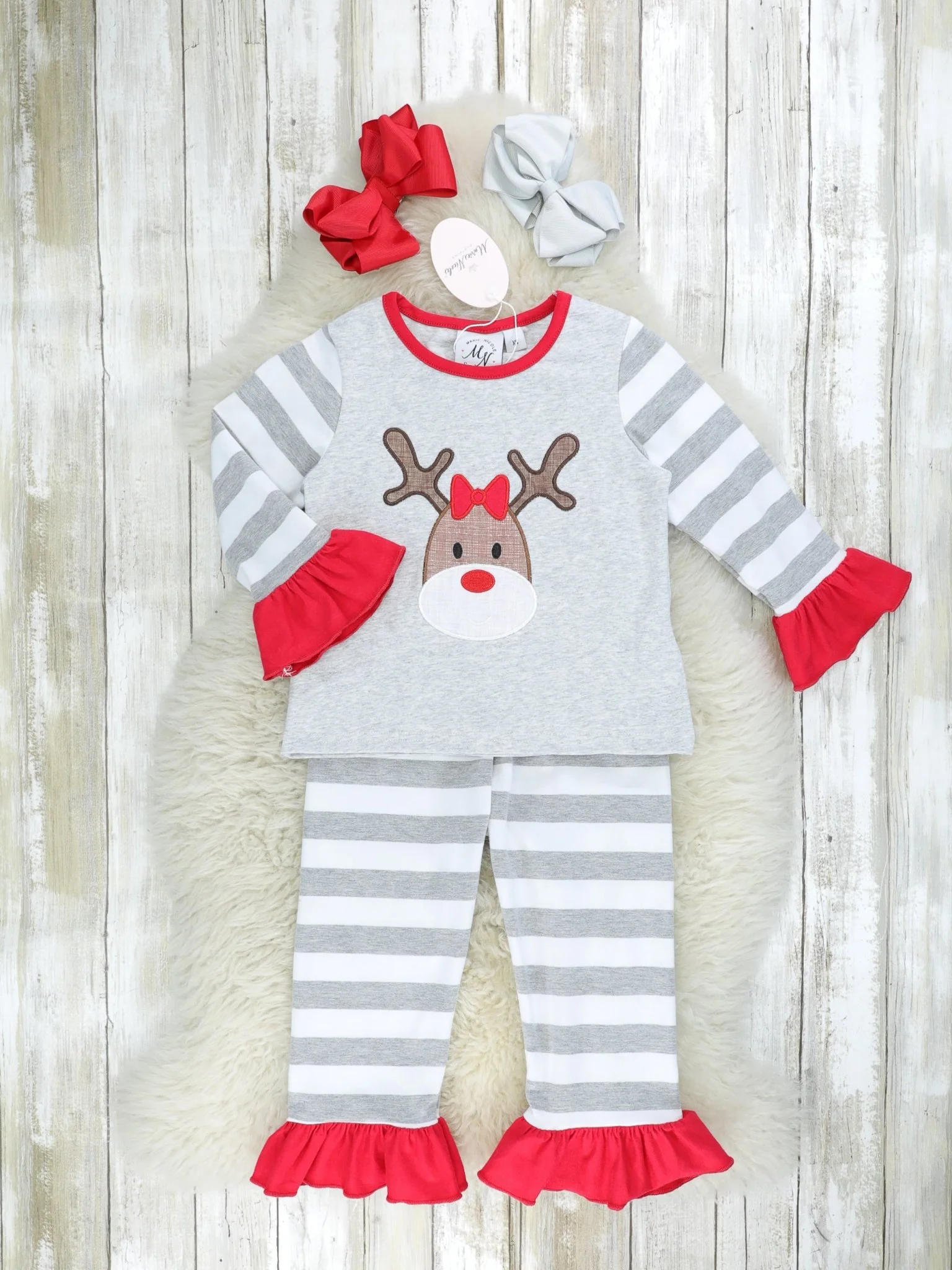 Striped Reindeer Pajamas - Boys & Girls - Image 5