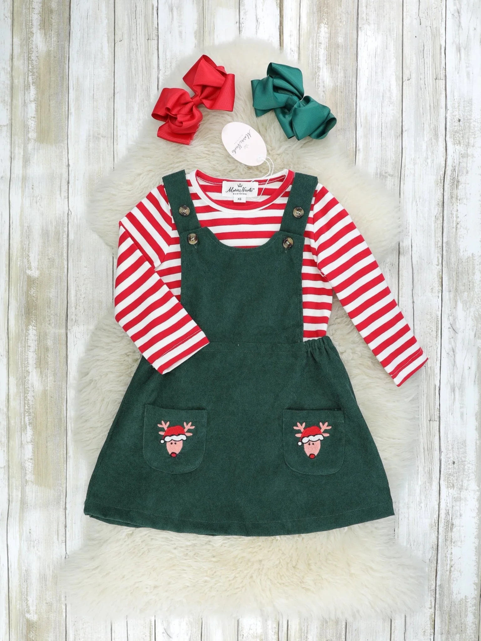 Striped Reindeer Pocket Dress Outfit