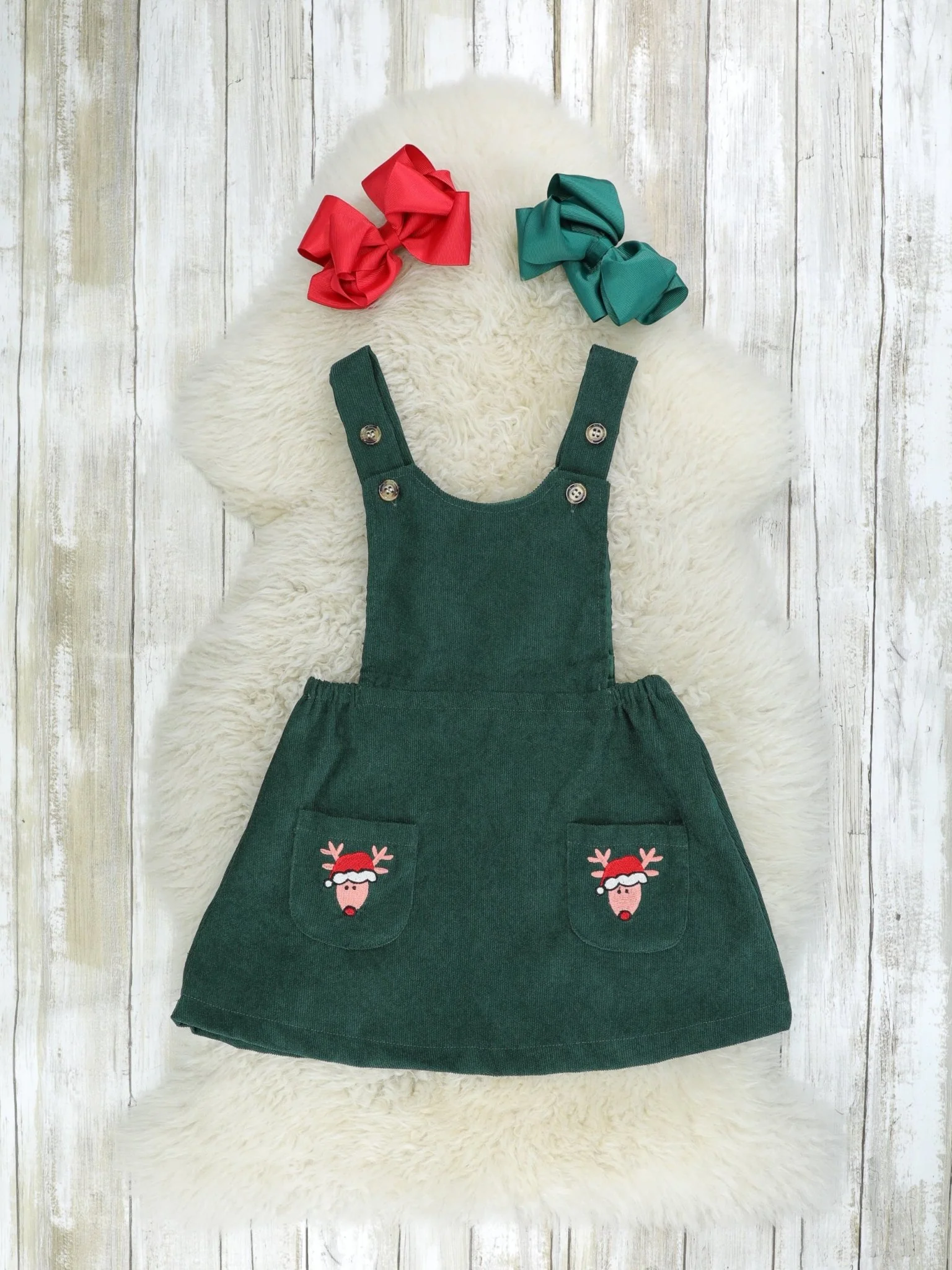 Striped Reindeer Pocket Dress Outfit - Image 3