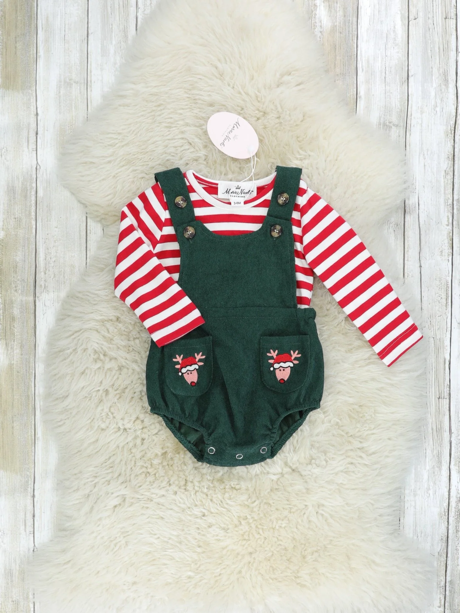 Striped Reindeer Pocket Onesie Outfit - Image 2