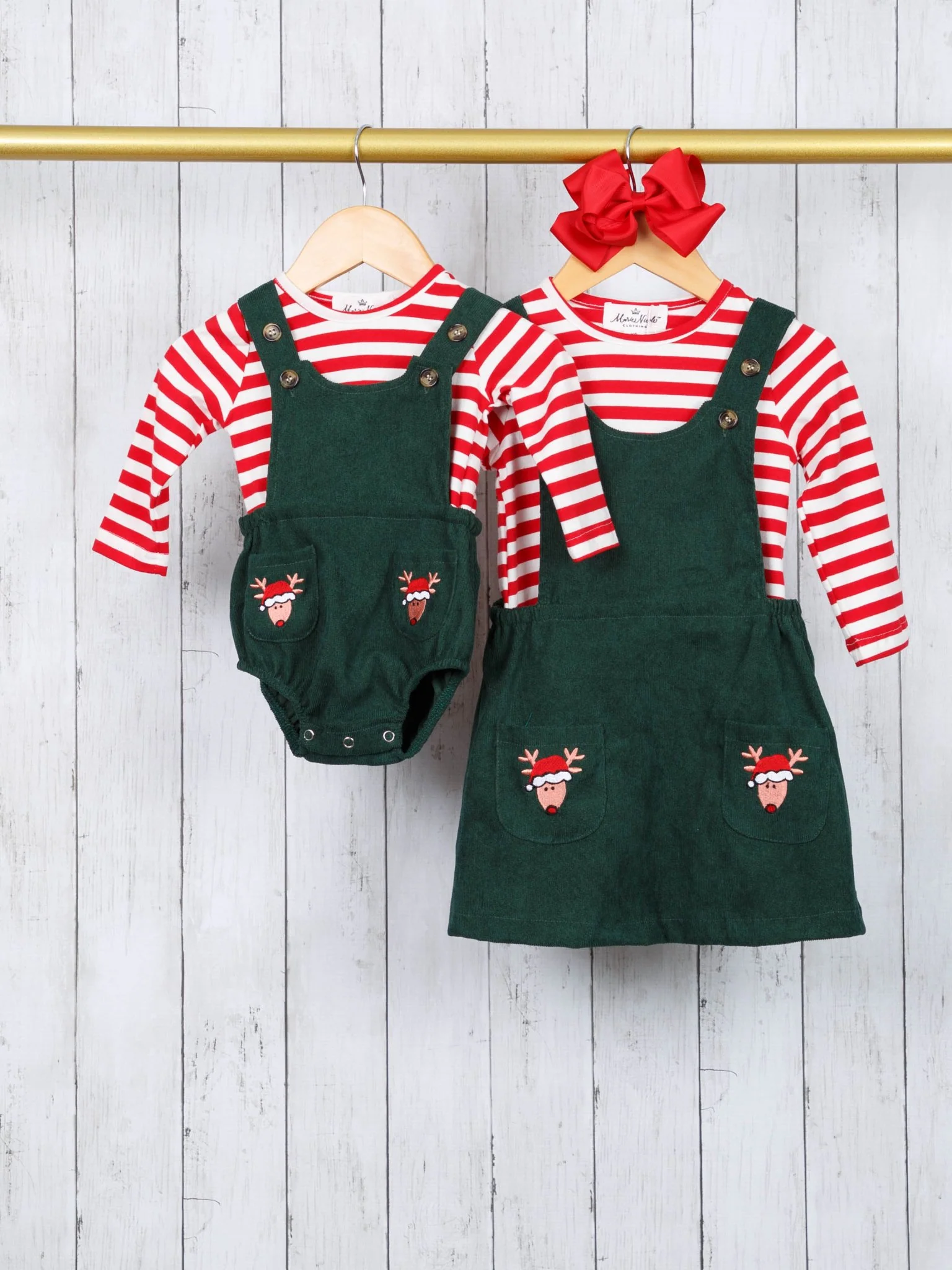 Striped Reindeer Pocket Onesie Outfit - Image 5