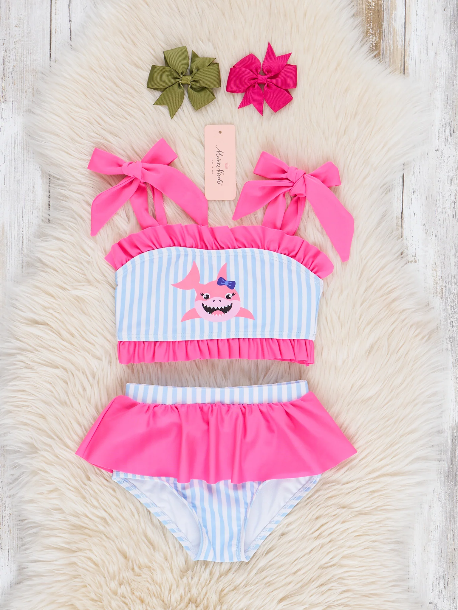 Striped Shark Attack Swim Ruffle Swimsuit