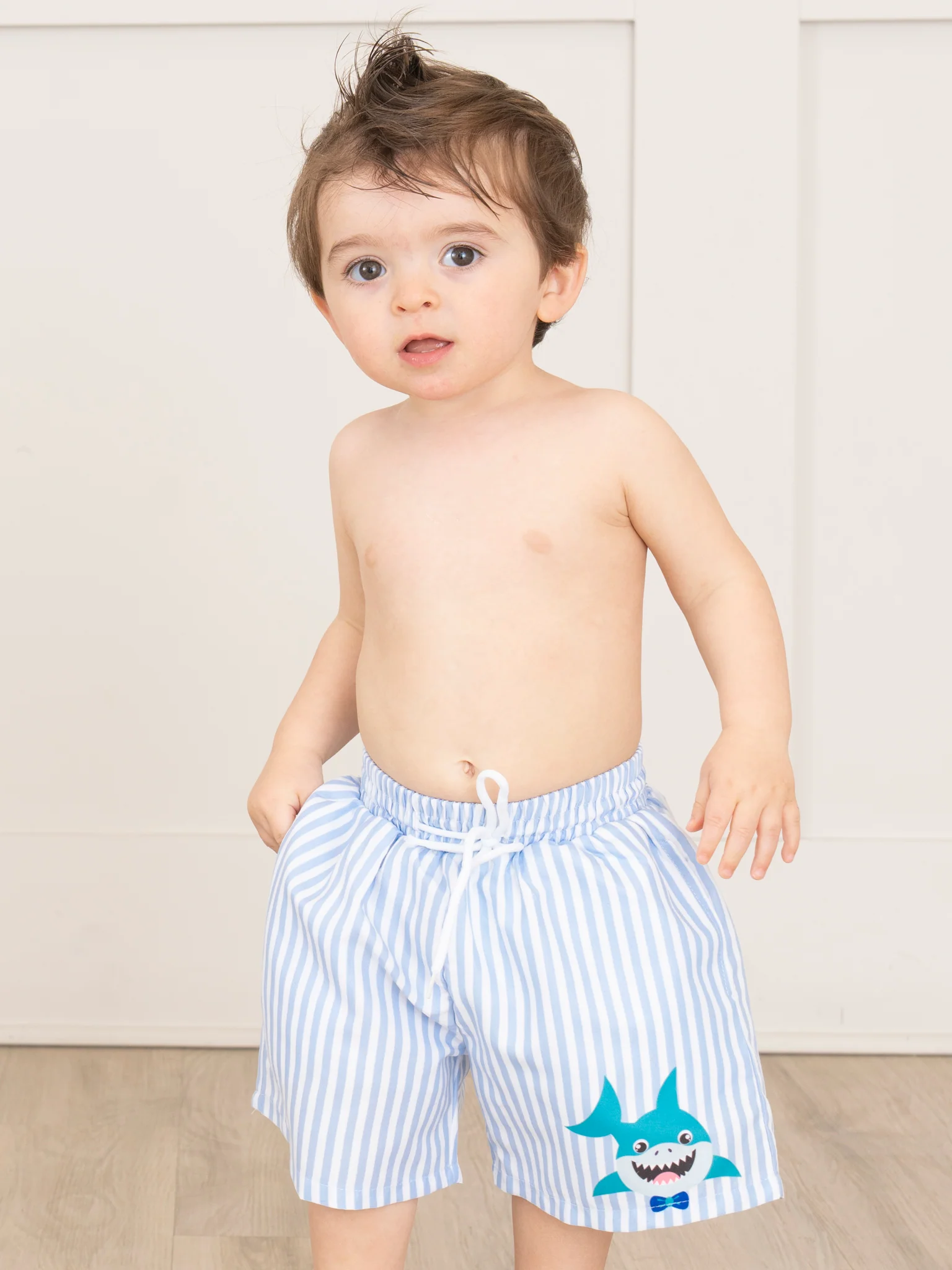 Striped Shark Attack Swim Trunks