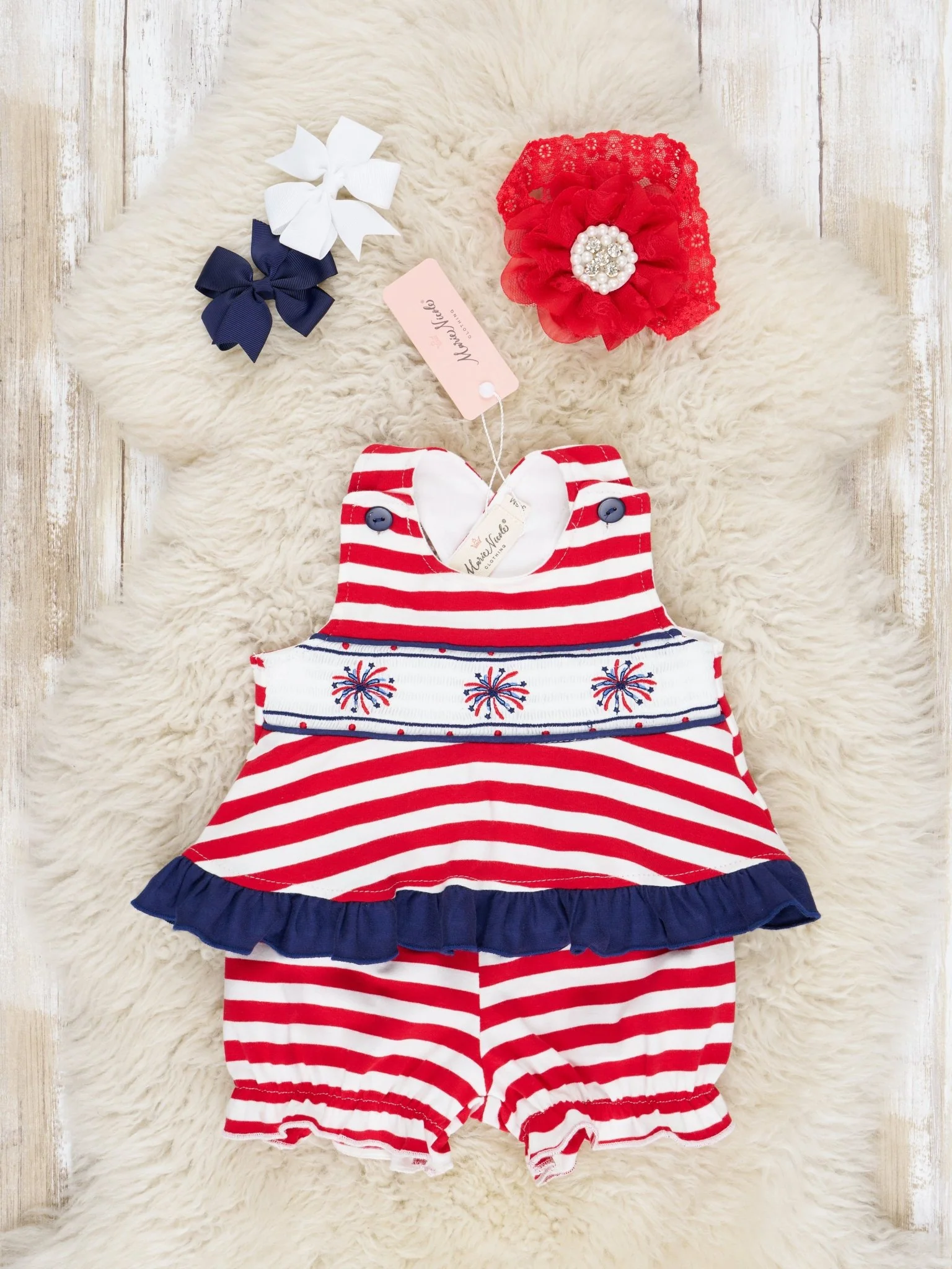Striped Smocked Firework Bloomers Outfit