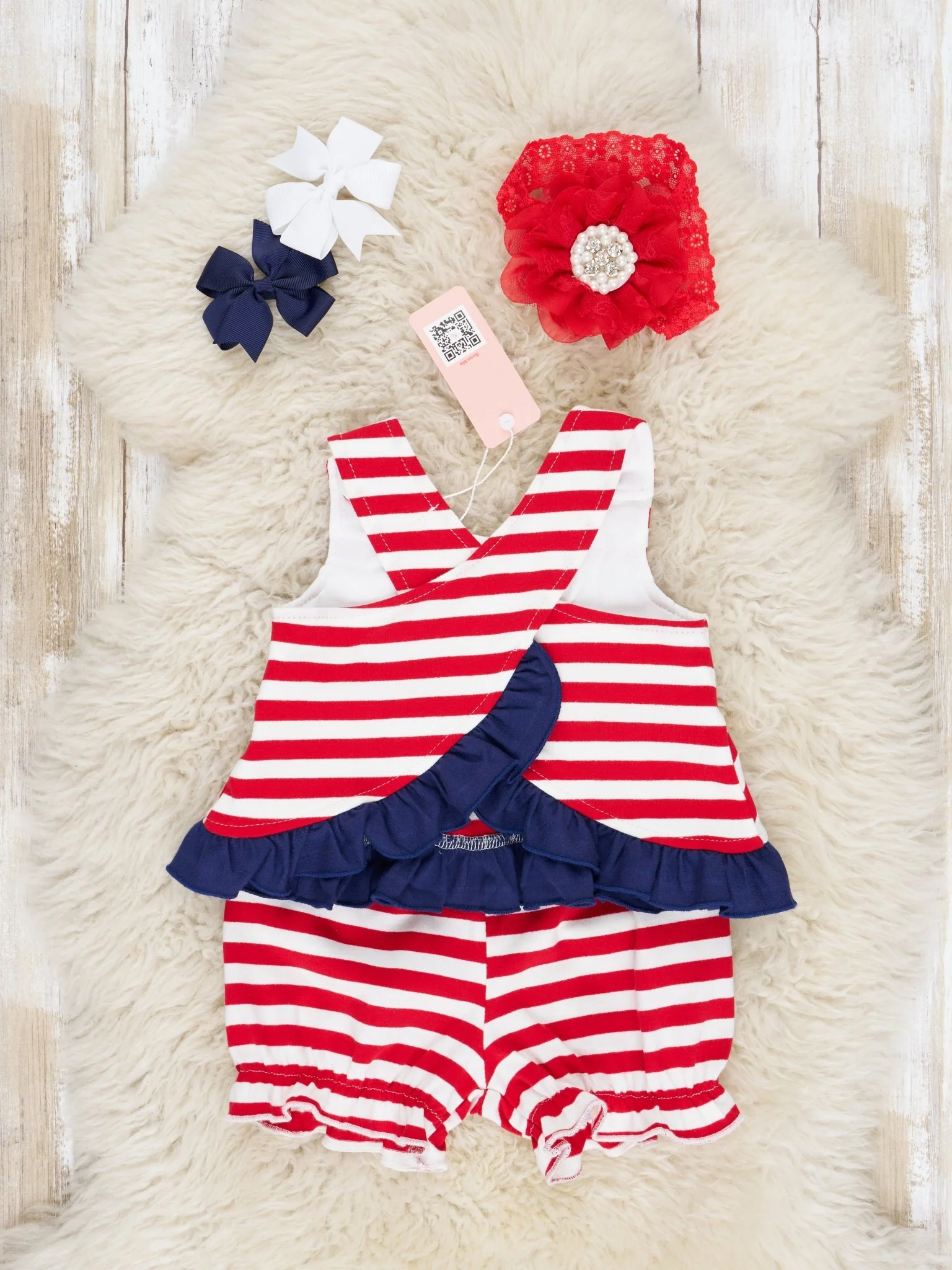 Striped Smocked Firework Bloomers Outfit - Image 3