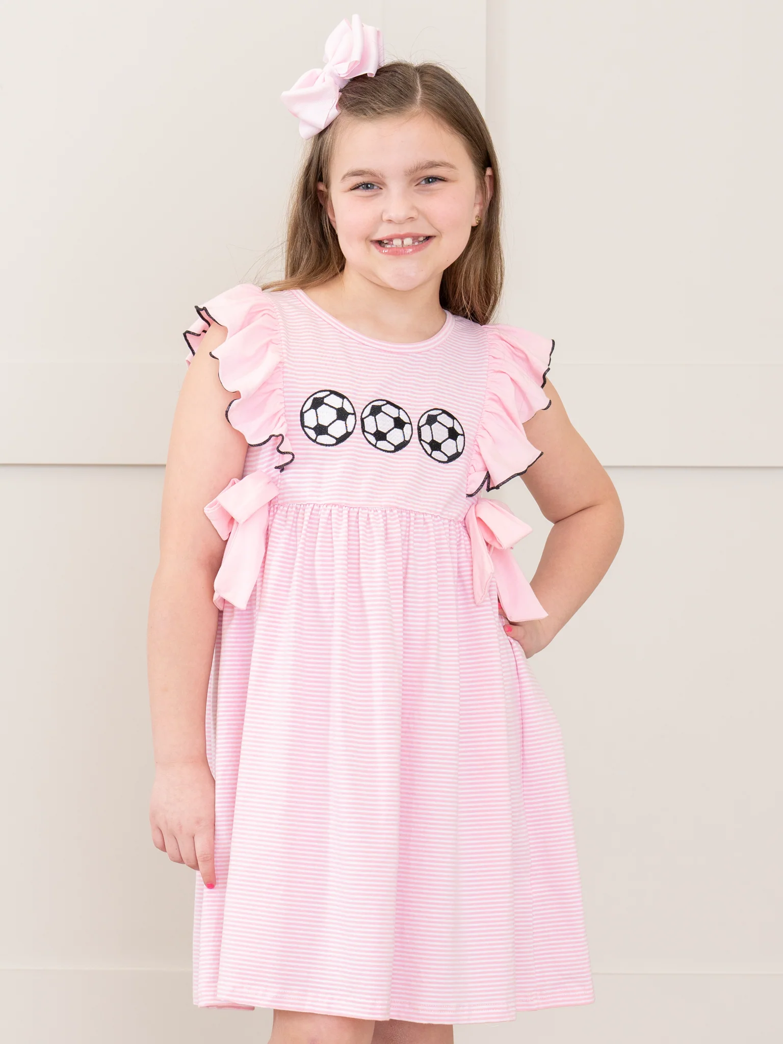 Striped Soccer Time Embroidered Ruffle Dress